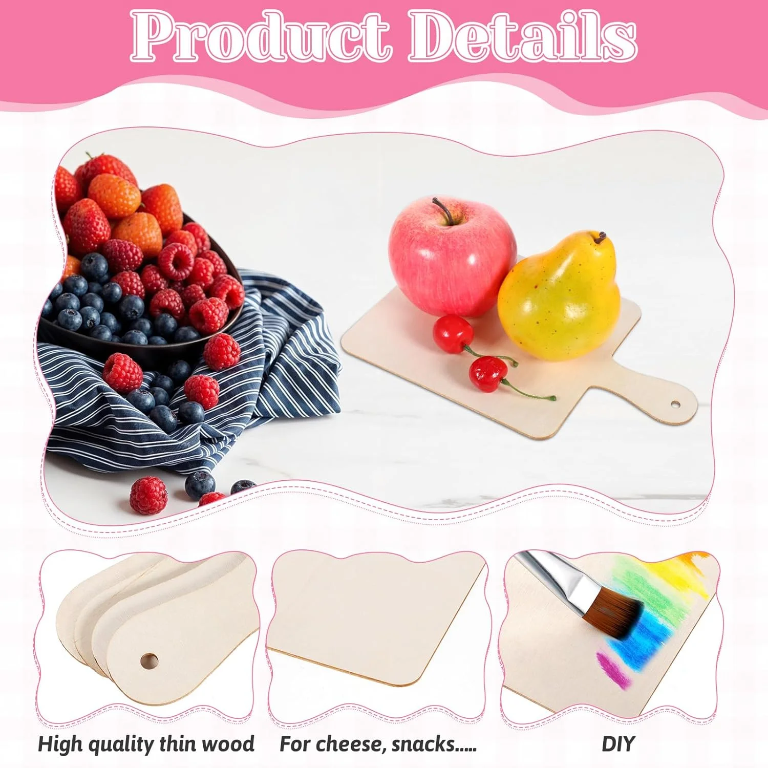 ست 12 عددی تخته سرو کوچک با دسته، تخته برش چوبی کوچک 24x14 سانتی‌متر، تخته گوشت برای آشپزی خانگی، تخته سرو برای دکور میوه و سبزیجات آشپزخانه