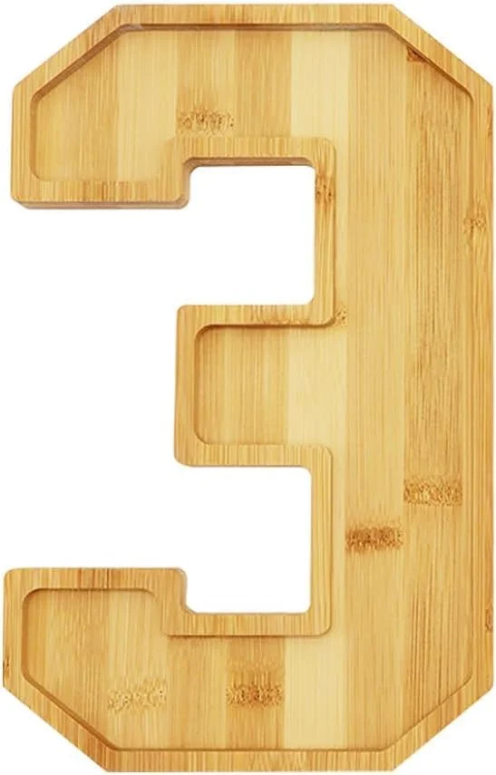 تخته سرو چوبی بامبو به شکل عدد، سینی پذیرایی چندبار مصرف برای سالگرد تولد، سینی سرو برای دکوراسیون جشن تولد، مناسب برای نمایش کیک و شیرینی (عدد 3)