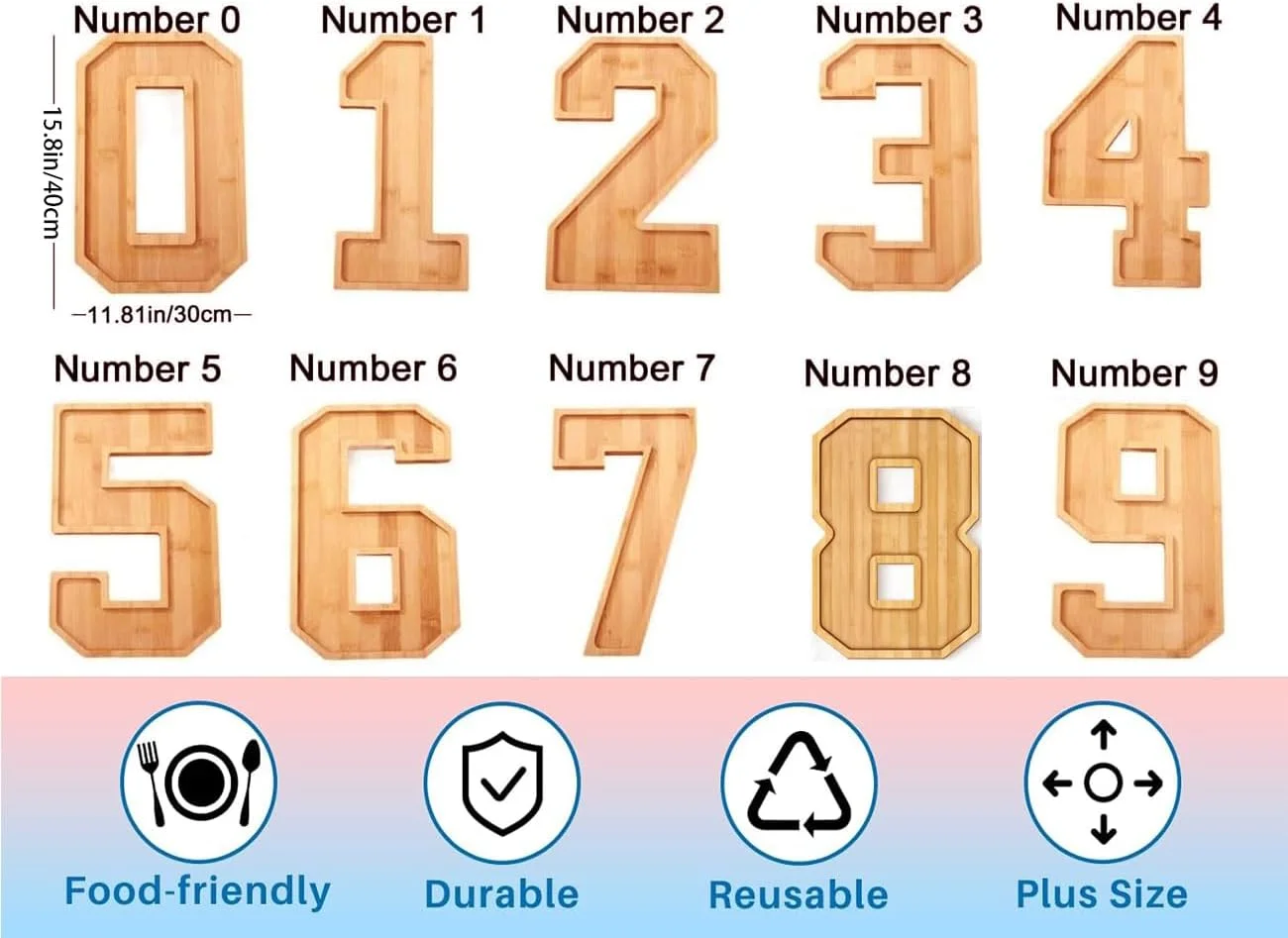 تخته سرو چوبی بامبو به شکل عدد، سینی پذیرایی چندبار مصرف برای سالگرد تولد، سینی سرو برای دکوراسیون جشن تولد، مناسب برای نمایش کیک و شیرینی (عدد 3)