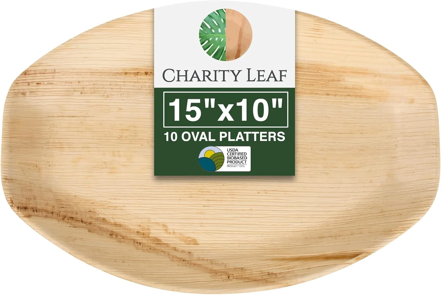 سینی برگ خرما یکبار مصرف Charity Leaf، 38 در 25 سانتی متر (10 عدد) - ظروف پذیرایی شبیه بامبو، تخته های یکبار مصرف، ظروف غذاخوری سازگار با محیط زیست برای عروسی، پذیرایی، رویدادها