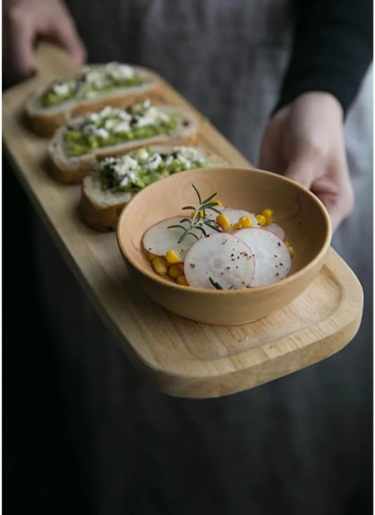 تخته گوشت چوبی با دسته، تخته برش و سرو، سینی بلند اردو خوری، تخته پیتزا، پنیر و نان برای آشپزخانه، لوازم آشپزخانه، رنگ چوب بزرگ