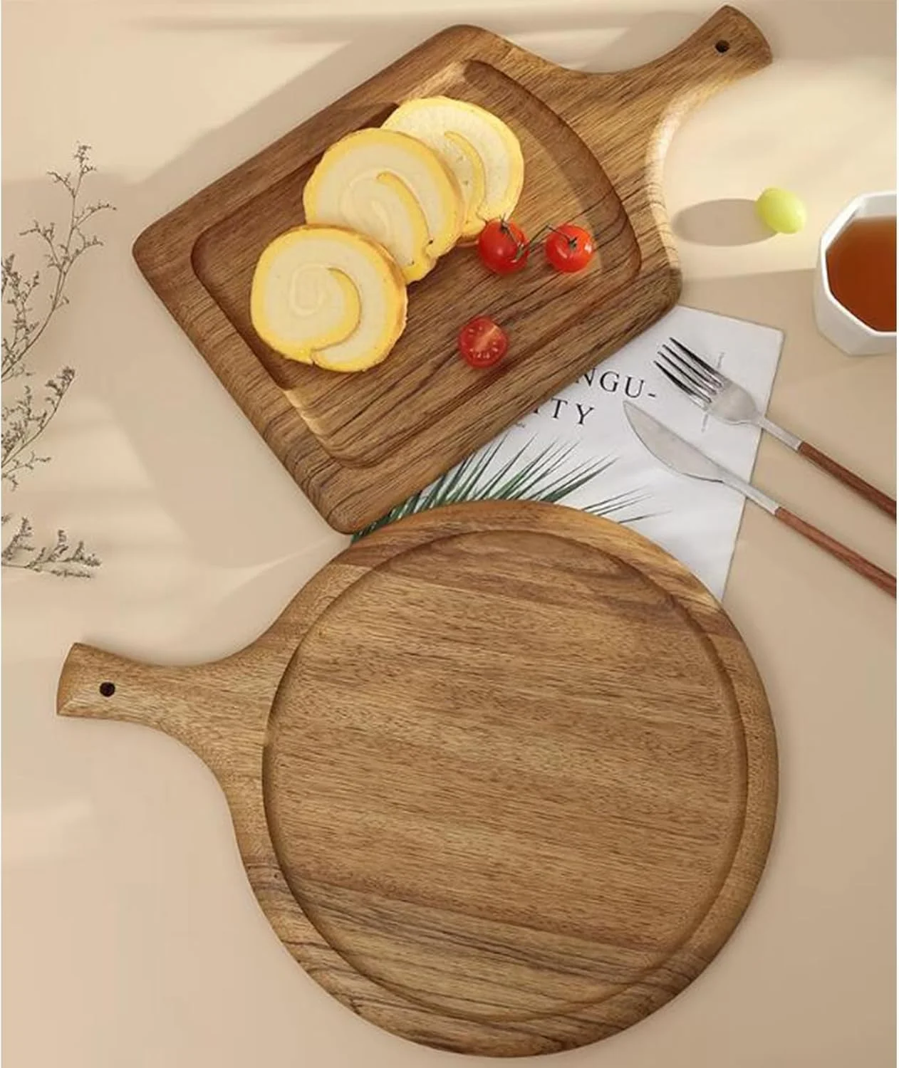 تخته برش چوبی ضخیم آشپزخانه با دسته، تخته سرو چوبی، تخته پنیر چوبی خام برای حکاکی، قهوه ای - 40 * 30 سانتی متر