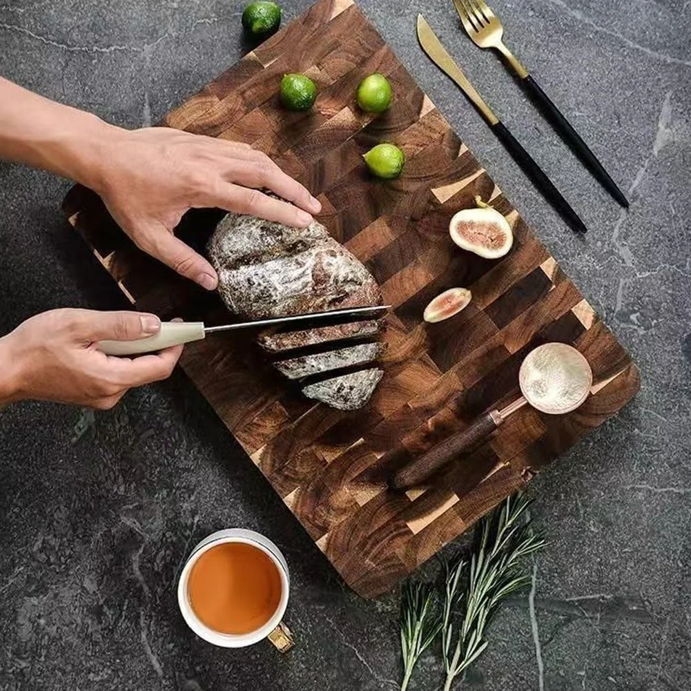 تخته برش چوبی ضخیم اقاقیا، تخته برش چوب، تخته برش آشپزخانه ممتاز برای برش گوشت، سبزیجات، میوه و پنیر (32 سانتی متر)
