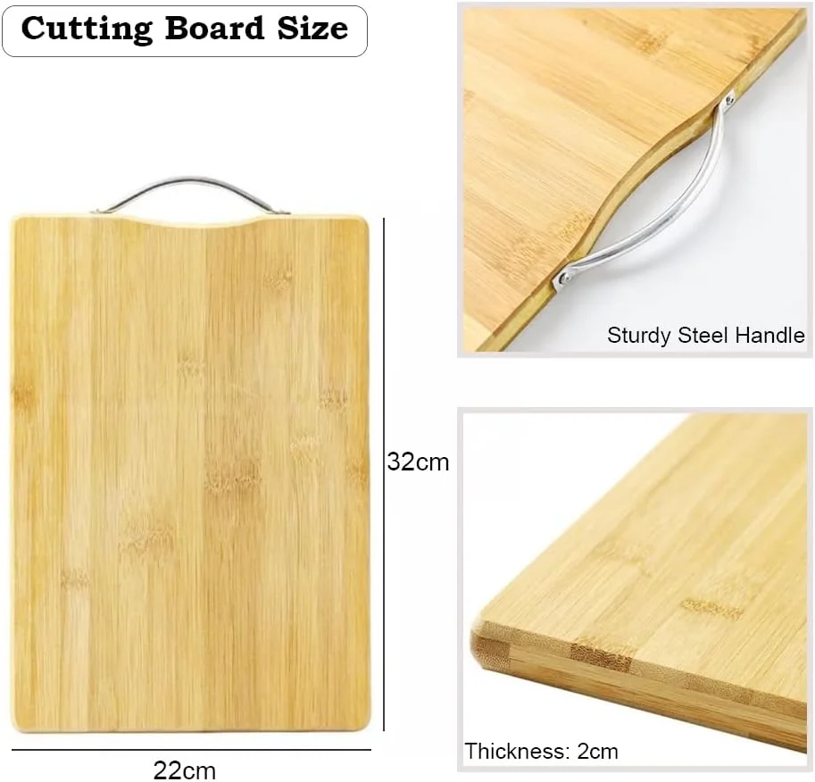 ست تخته برش بامبو 4 تکه، تخته برش بامبو طبیعی با 3 عدد قاشق آشپزی، کفگیر، کاردک، تخته برش سازگار با محیط زیست برای خرد کردن گوشت، سبزیجات، میوه ها، پنیر