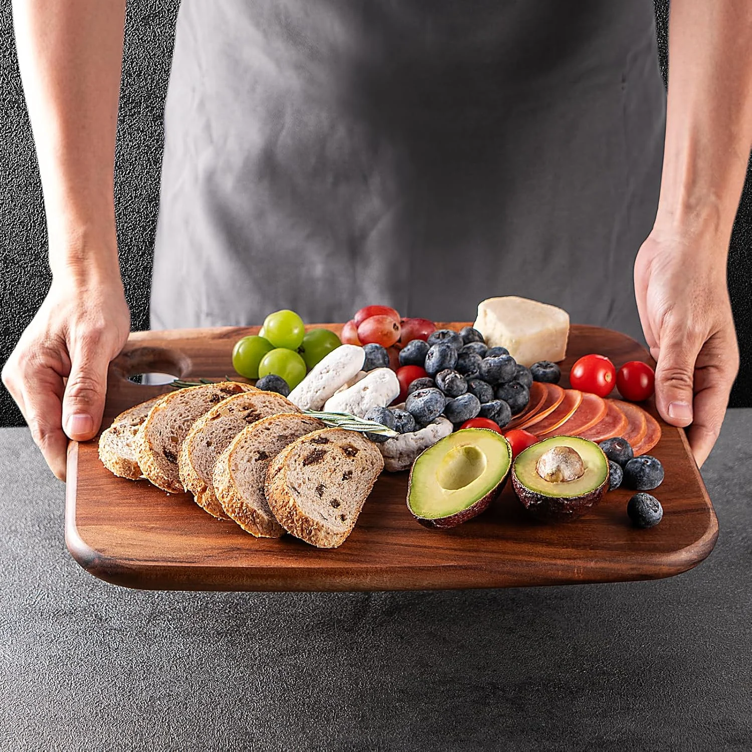 تخته گوشت چوبی برای آشپزخانه، تخته برش چوبی سنگین از چوب اقاقیا، تخته سرو چوبی با سوراخ آویز برای گوشت، نان یا سبزیجات (25 x 20 x 1.8 سانتی متر)