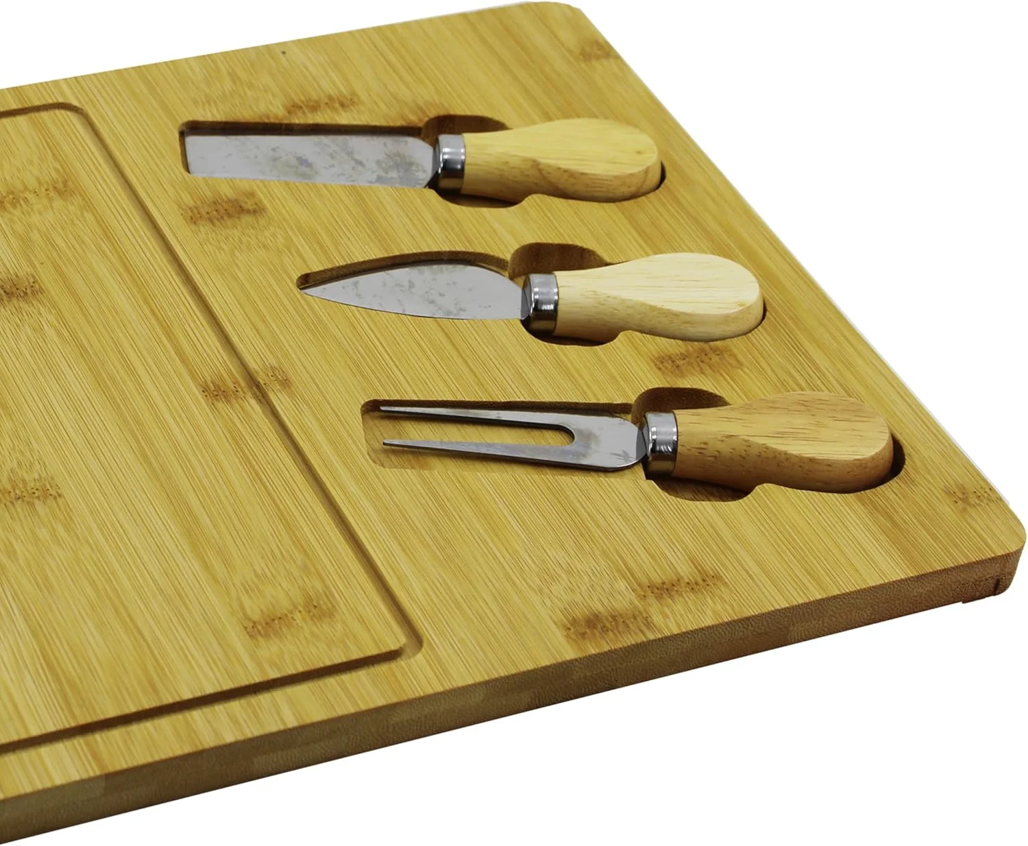 تخته سرو پنیر به همراه ست کارد و چنگال 4 تکه، تخته سرو مستطیلی چوبی ممتاز 24.5x33.5x1.5 سانتی متر، به همراه چاقو، چنگال و ابزار سرو پنیر، مناسب برای مهمانی ها، سرو مزه و پذیرایی