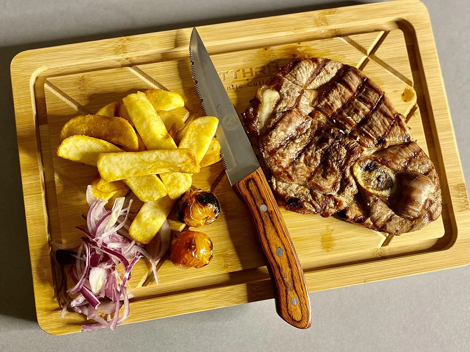 تخته استیک چوبی بامبو - 100% چوب بامبو طبیعی، استفاده چند منظوره به عنوان تخته استیک، سرو سینی باربیکیو، تخته برش بامبو طبیعی - مقاوم در برابر آب و بادوام.