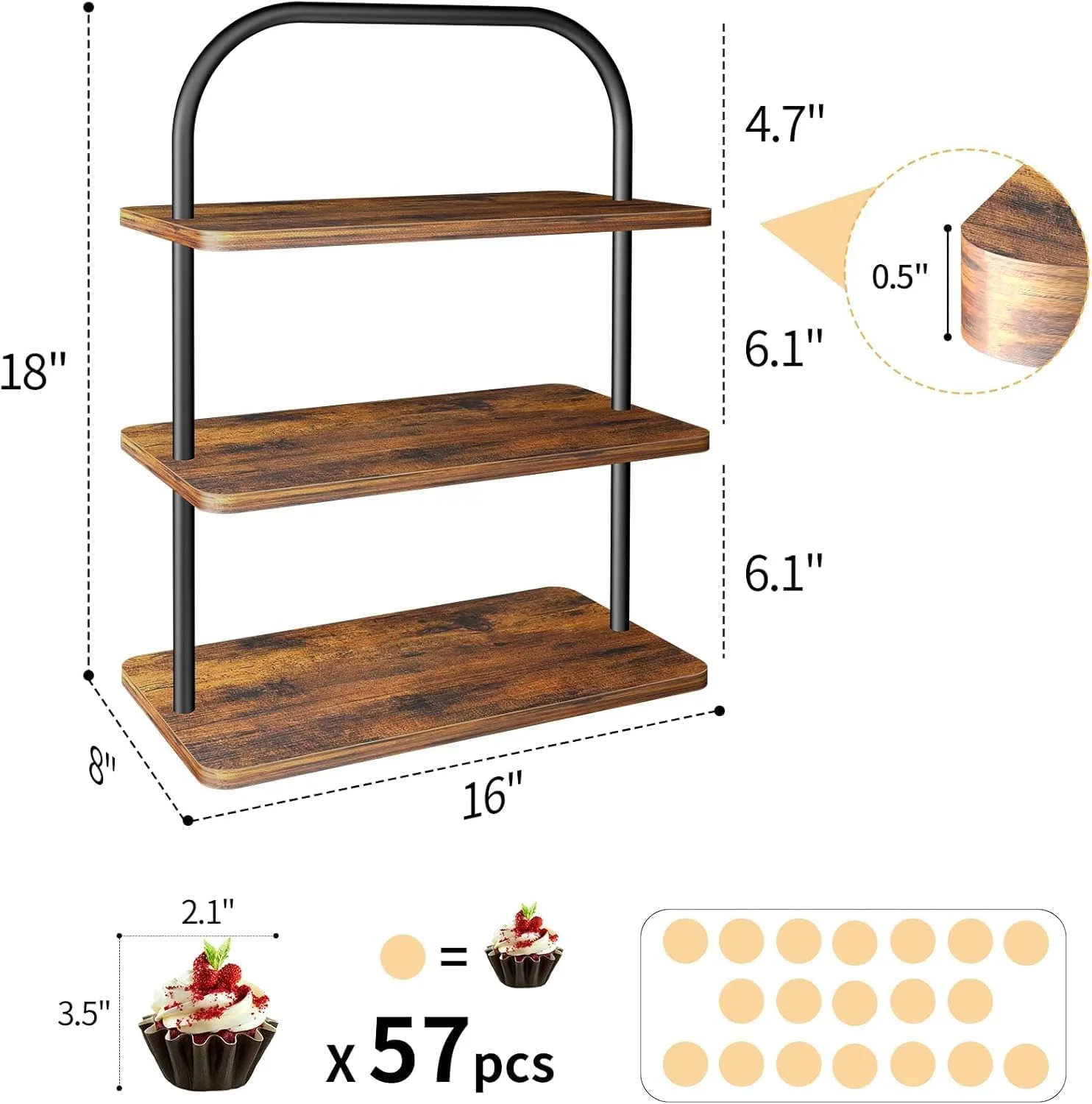 استند کاپ کیک چوبی 3 طبقه برای 50 کاپ کیک، استند دسر بزرگ برای دکوراسیون خانه روستایی، مناسب برای عروسی، جشن فارغ التحصیلی، تولد، مهمانی کریسمس، سینی سرو