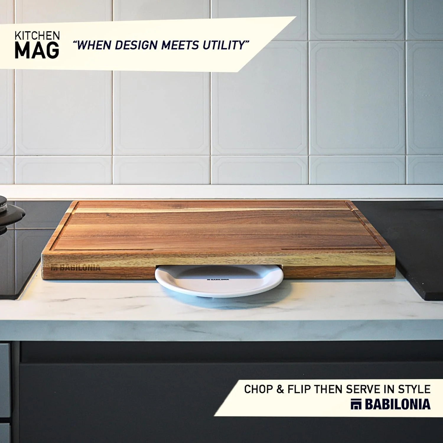 تخته برش چوبی آکاسیا برای آشپزخانه، تخته خردکن چوبی برای گوشت، پنیر و تخته سرو با دسته (بسیار ضخیم 4.3 سانتی متر). تخته گوشت با کیفیت عالی (شامل بطری روغن و بشقاب)