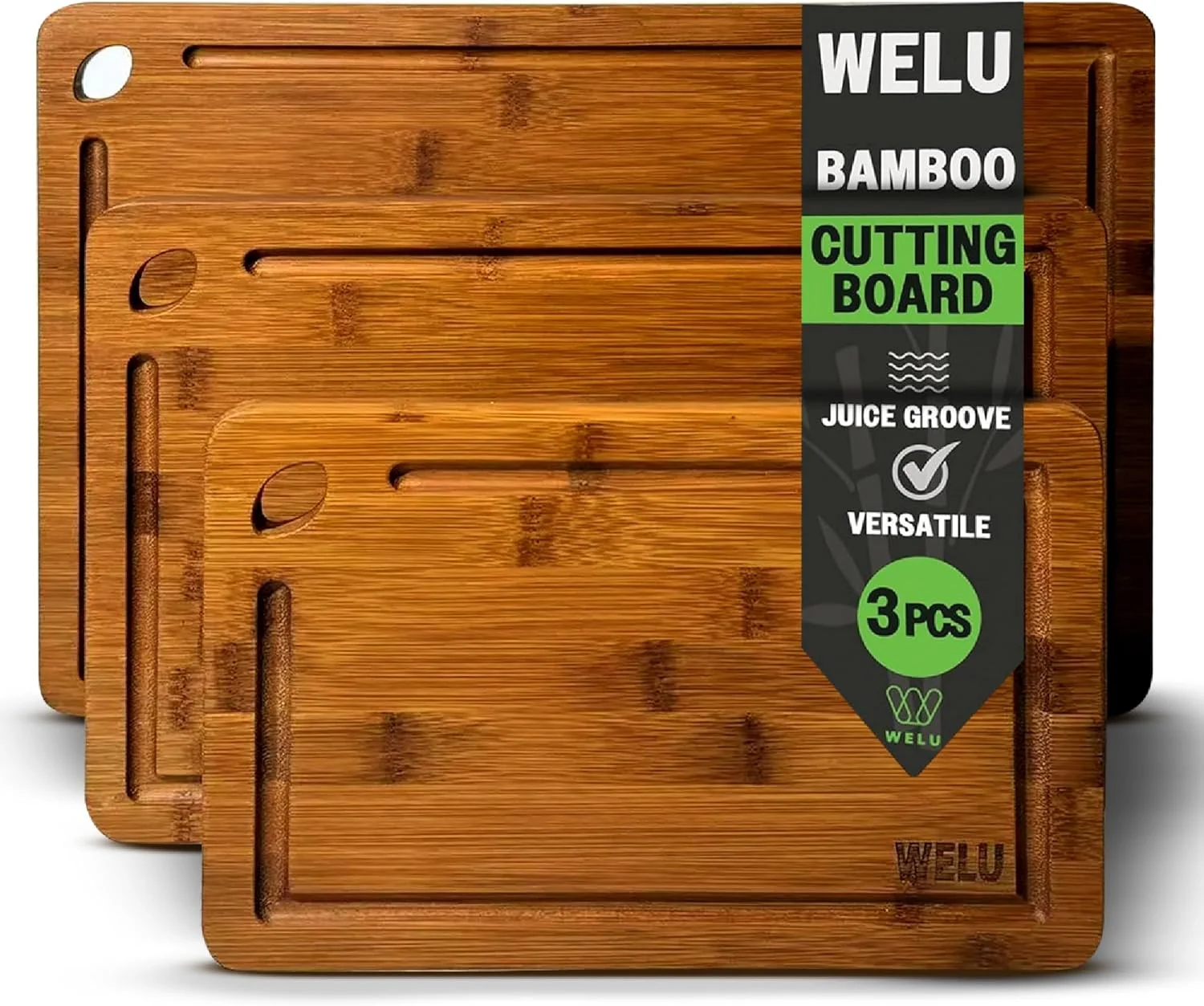 ست تخته برش بامبو تیره 3 تکه، تخته های خردکن چوبی بادوام با شیارهای آب و دستگیره، ایده آل برای گوشت، سبزیجات، میوه ها و سوسیس و کالباس، هدیه آشپزخانه برای آشپزهای خانگی