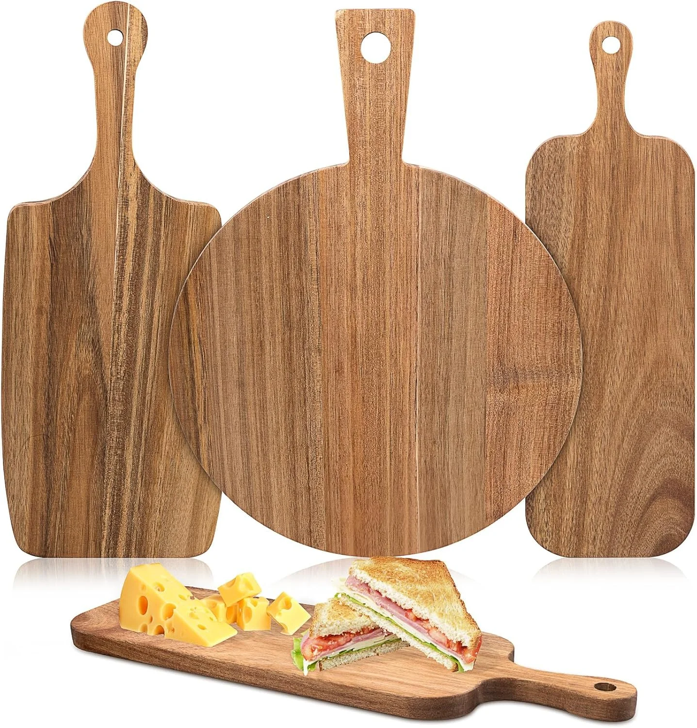 ست ۳ تایی تخته برش چوبی آکاسیا با دسته، تخته خردکن چوبی پارویی، تخته سرو چوبی در ۳ اندازه مختلف برای آشپزخانه، سینی مزه، پنیر، گوشت، میوه، پیتزا، نان و پخت ست ۳ تایی تخته برش چوبی آکاسیا با دسته، تخته خردکن چوبی پارویی، تخته سرو چوبی در ۳ اندازه مختلف برای آشپزخانه، سینی مزه، پنیر، گوشت، میوه، پیتزا، نان و پخت