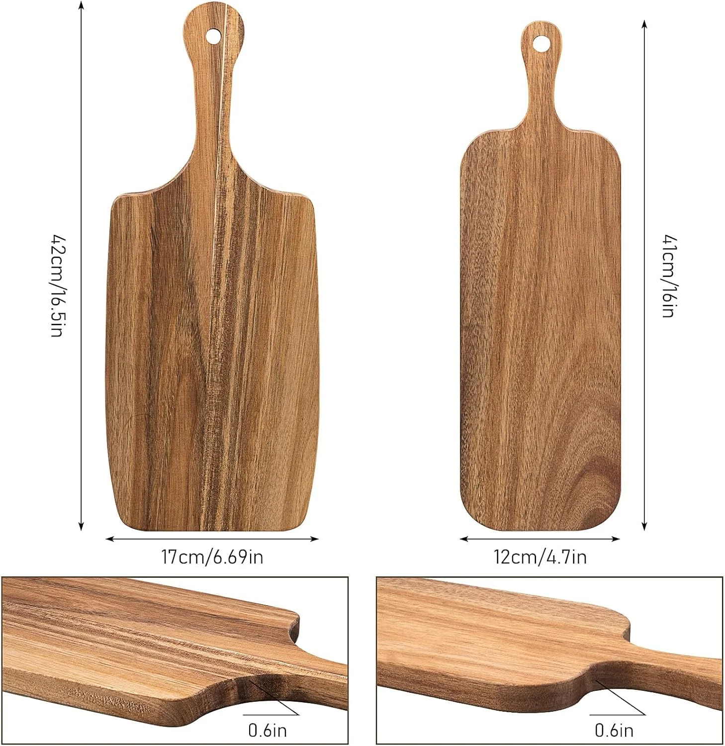 ست ۳ تایی تخته برش چوبی آکاسیا با دسته، تخته خردکن چوبی پارویی، تخته سرو چوبی در ۳ اندازه مختلف برای آشپزخانه، سینی مزه، پنیر، گوشت، میوه، پیتزا، نان و پخت