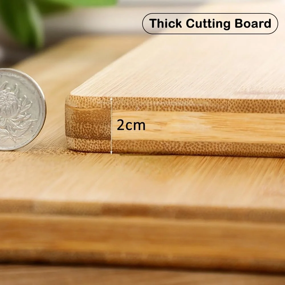 تخته برش بامبو هگزار® به همراه ست 3 تایی قاشق بامبو، تخته خردکن بامبو طبیعی، ابزار آشپزخانه برای استفاده روزمره، تخته برش ضخیم 22x32 سانتی متر، ست قاشق و کفگیر بامبو