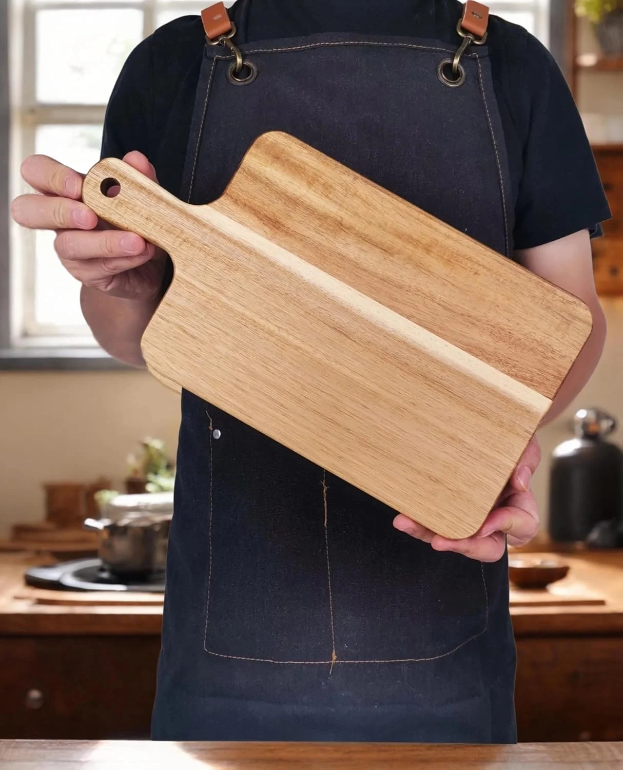 تخته برش چوبی آکاسیا برای آشپزخانه (33 در 18 سانتی متر)، تخته سرو چوبی دسته دار، تخته سرو پنیر، تخته سرو چوبی تزئینی (رنگ چوب آکاسیا، 33 طول در 18 عرض)