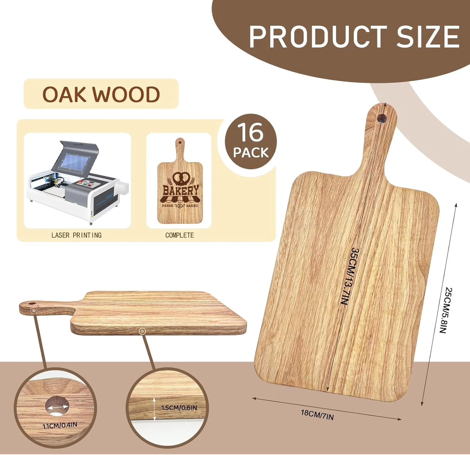 بسته 15 عددی تخته برش چوبی بلوط، سینی سرو چوبی عمده، تخته خردکن آشپزخانه با دسته برای هدیه خانه نویی (35 x 18 سانتی متر)