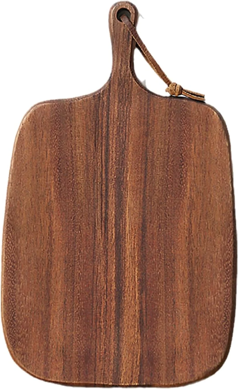 تخته استیک چوبی از چوب جامد با دسته برای گوشت، تخته پنیر، سبزیجات، نان و سینی مزه، تخته سرو چوبی تزئینی برای آشپزخانه و غذاخوری S