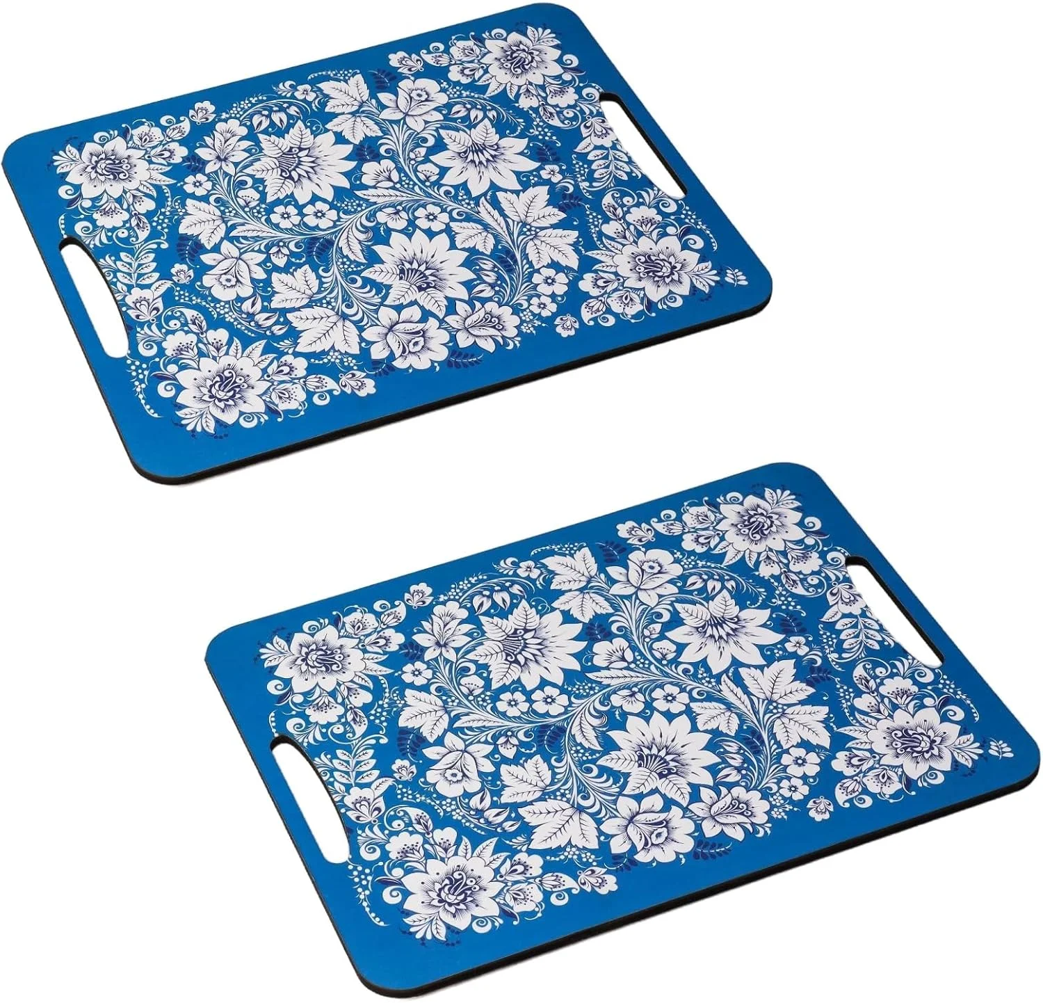 ست سینی سرو و تخته برش چوبی با طرح ظریف، 2 تکه، روکش لمینت آبی بادوام