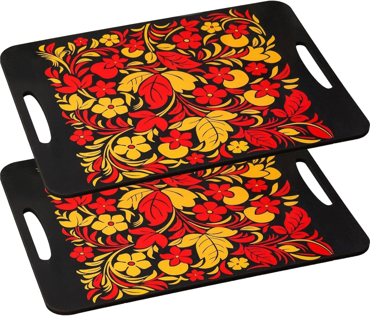 ست تخته برش چوبی و سینی سرو روسی خوخلوما - 2 تکه، لوازم جانبی آشپزخانه چند رنگ با نقاشی دستی - Равазделочная доска с русской хохломой, Хохлома роспись