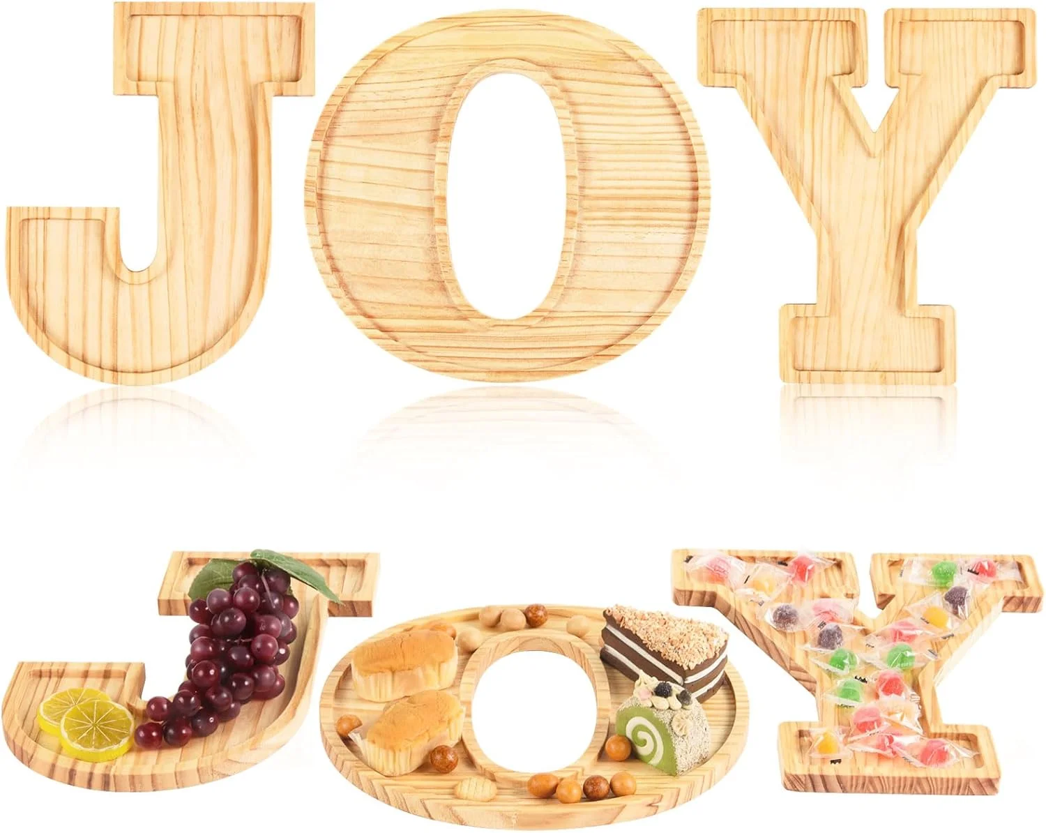 ست ۳ تایی تخته سرو چوبی طرح کریسمس، مناسب سرو تنقلات، میوه و شیرینی، ایده آل برای دکوراسیون و پذیرایی در جشن ها