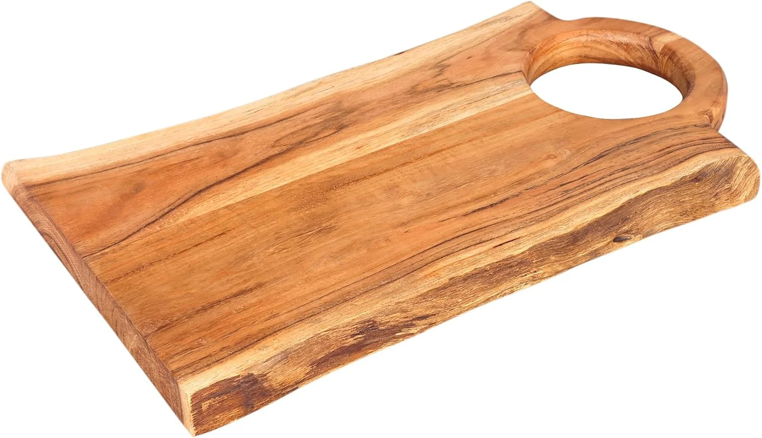 تخته برش لبه زنده چوب اقاقیا GoCraft - 43 × 25 سانتی متر - با دسته گرد داخلی | تخته سرو روستایی مستطیلی | سینی سرو پنیر | تخته خردکن چوبی | دیس برش آشپزخانه