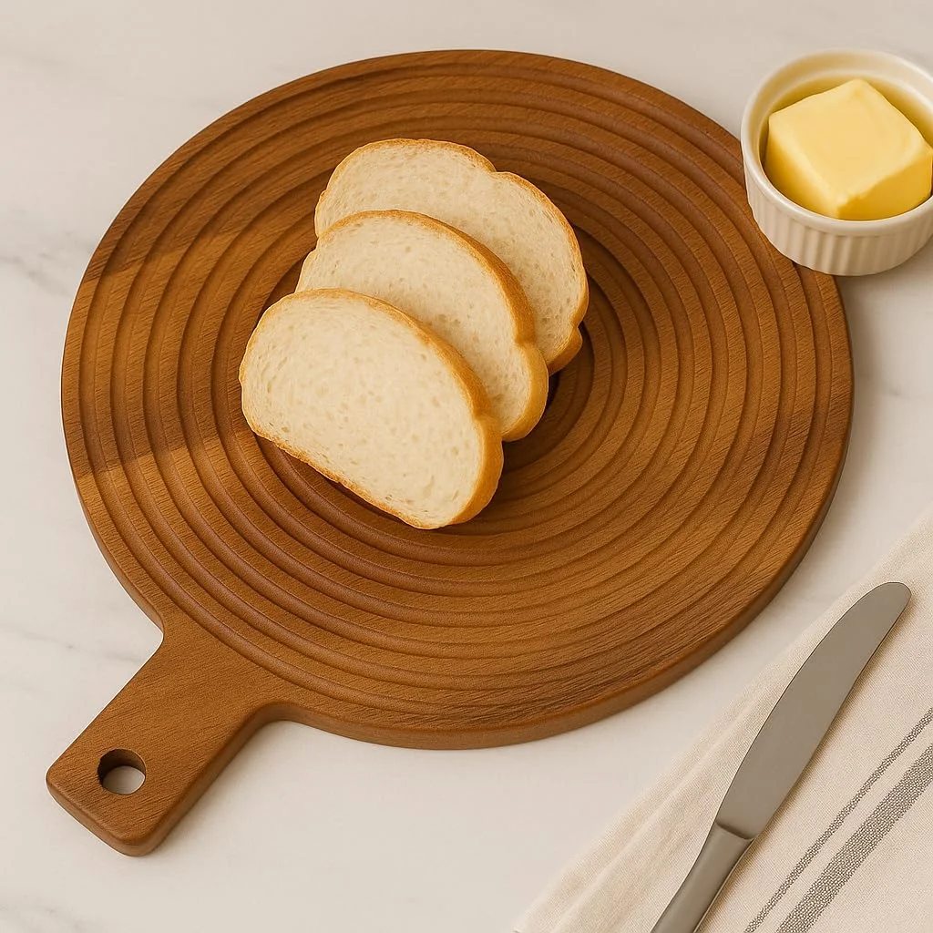 تخته سرو چوبی آکاسیا B&S – 35 × 30.5 × 1.5 سانتی متر، تخته برش و سرو گرد چوبی با دسته، تخته آشپزخانه روستایی بادوام برای نان، پیتزا، پنیر و پیش غذا