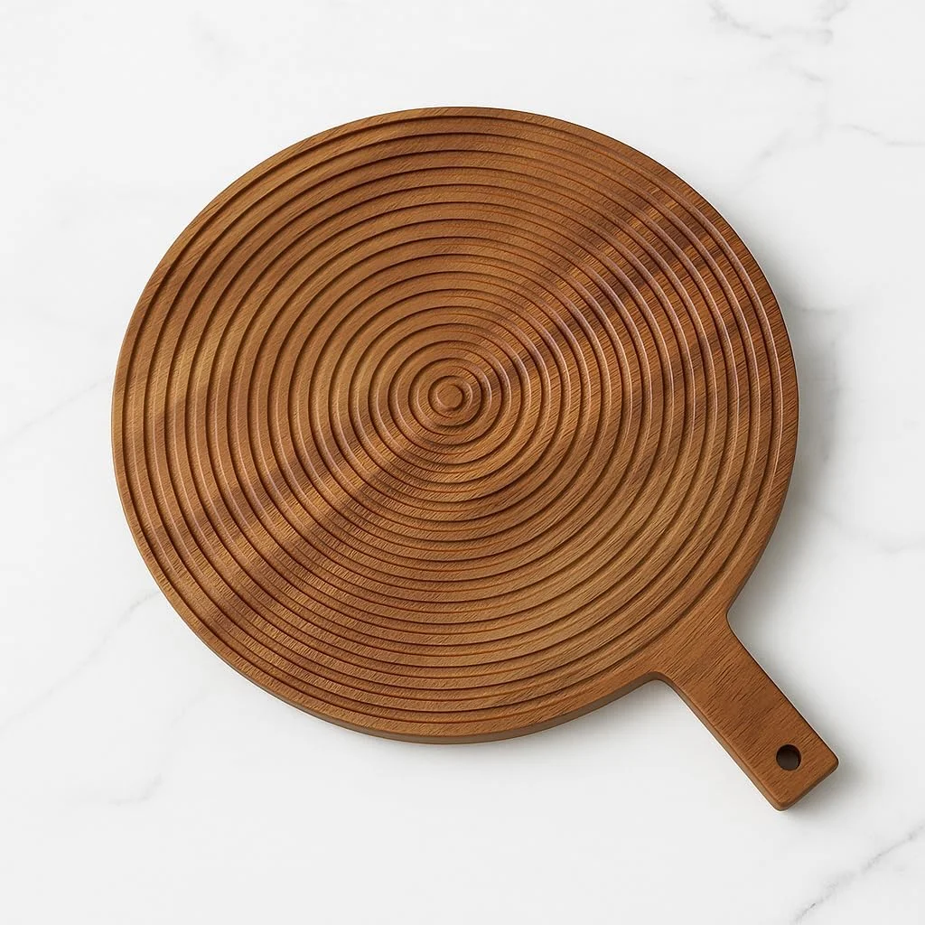 تخته سرو چوبی آکاسیا B&S – 35 × 30.5 × 1.5 سانتی متر، تخته برش و سرو گرد چوبی با دسته، تخته آشپزخانه روستایی بادوام برای نان، پیتزا، پنیر و پیش غذا