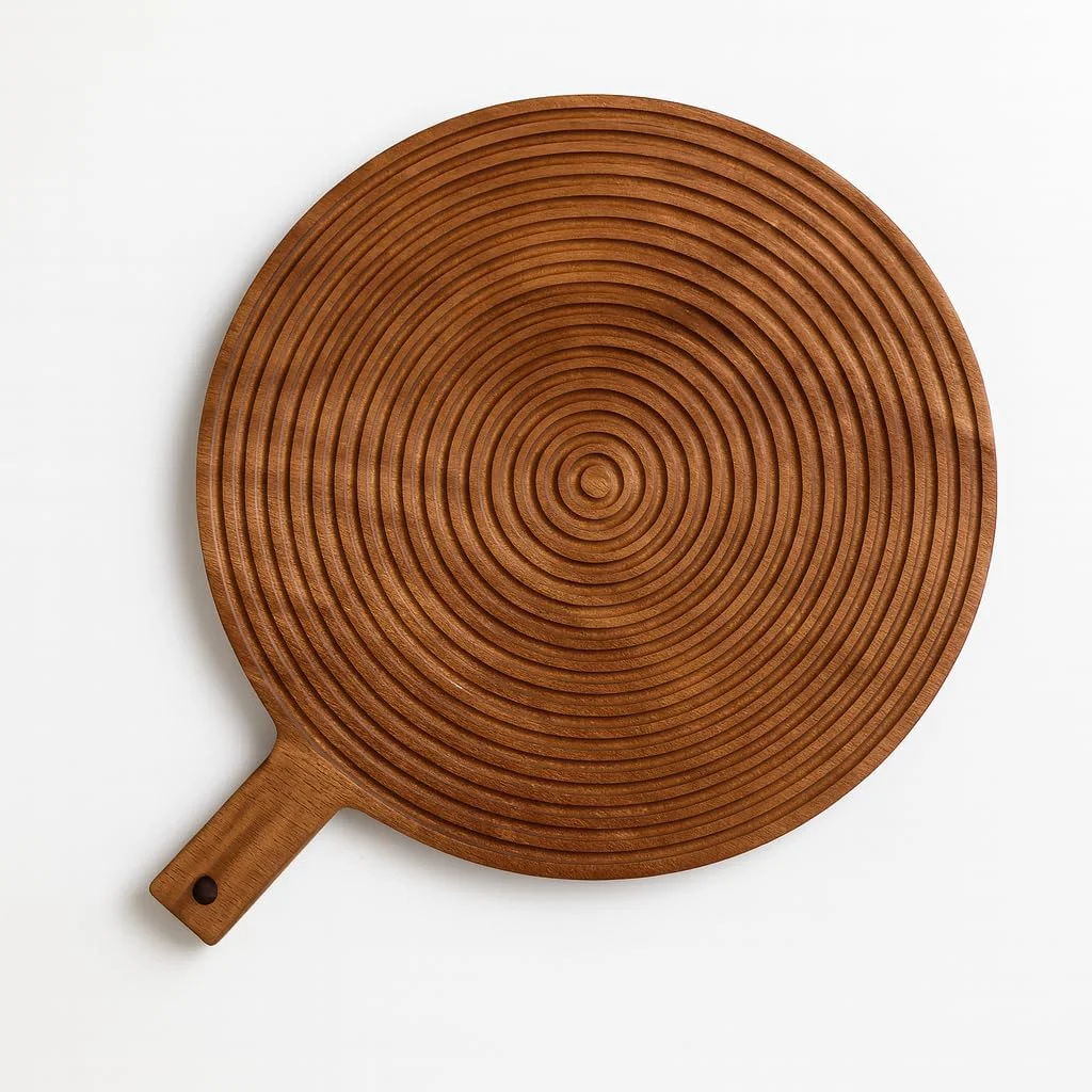 تخته سرو چوبی آکاسیا B&S – 35 × 30.5 × 1.5 سانتی متر، تخته برش و سرو گرد چوبی با دسته، تخته آشپزخانه روستایی بادوام برای نان، پیتزا، پنیر و پیش غذا