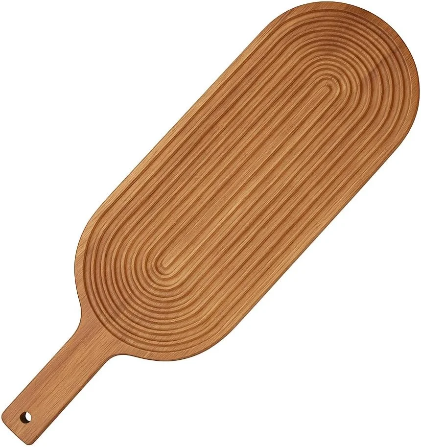 تخته سرو چوبی آکاسیا B&S - تخته برش و سرو بیضی شکل 38 × 20 × 1.5 سانتی متر با سوراخ آویز، تخته آشپزخانه بادوام برای نان، پنیر، گوشت، میوه ها و سبزیجات ((50.5 * 16 * 1.5) سانتی متر)
