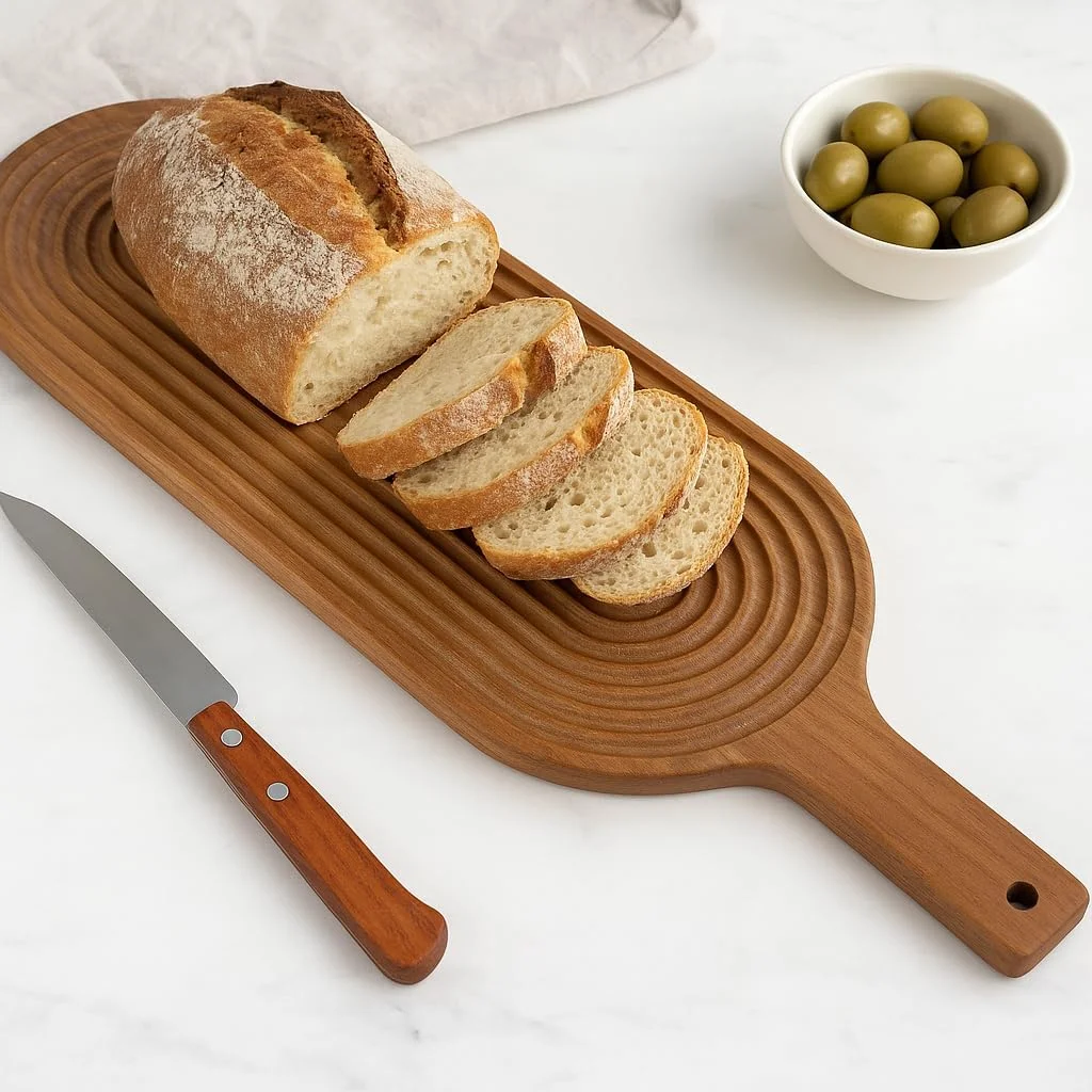 تخته سرو چوبی آکاسیا B&S - تخته برش و سرو بیضی شکل 38 × 20 × 1.5 سانتی متر با سوراخ آویز، تخته آشپزخانه بادوام برای نان، پنیر، گوشت، میوه ها و سبزیجات ((50.5 * 16 * 1.5) سانتی متر)