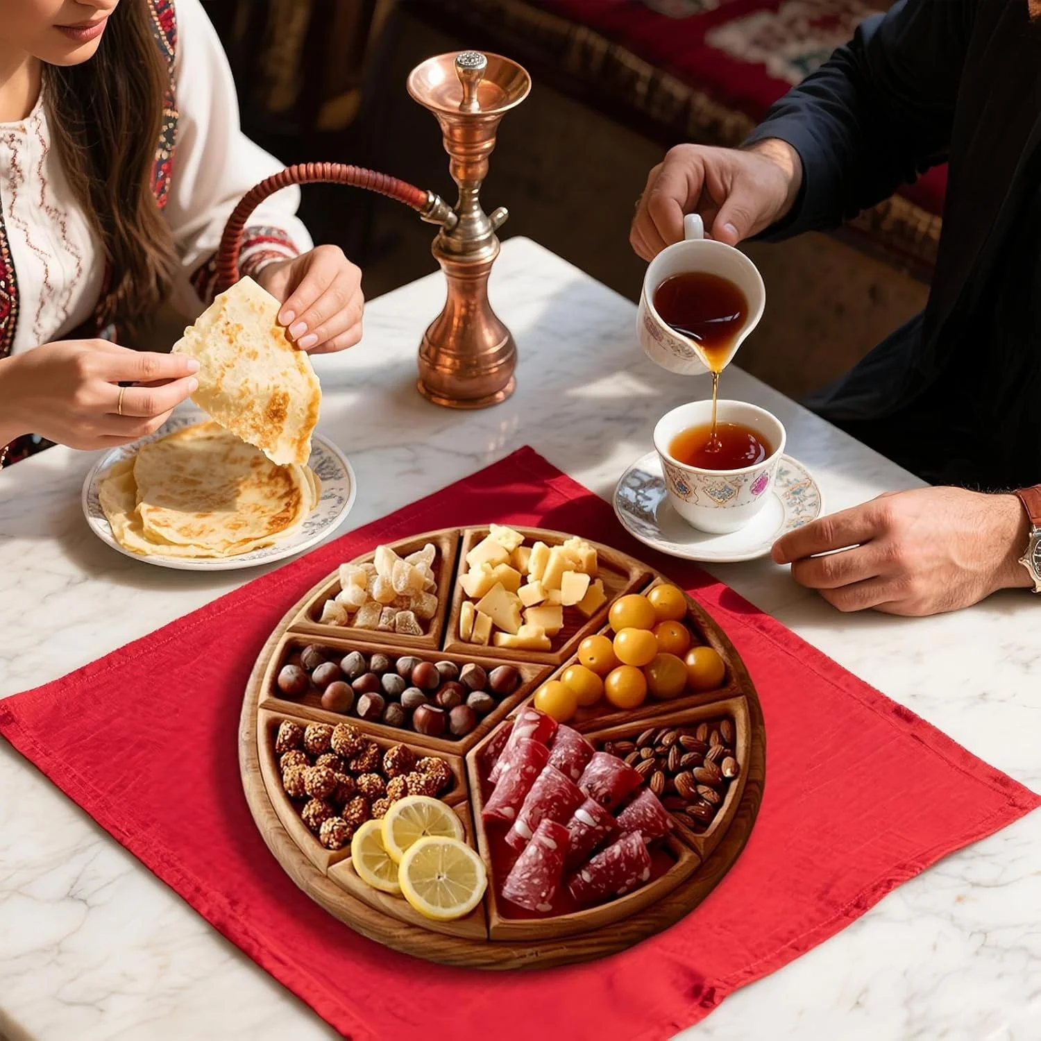 سینی سرو چوبی - سینی سرو غذا 8 قسمتی - تخته سرو چوبی برای سبزیجات، میوه، دسر، میان وعده، میز قهوه، آشپزخانه، اتاق نشیمن