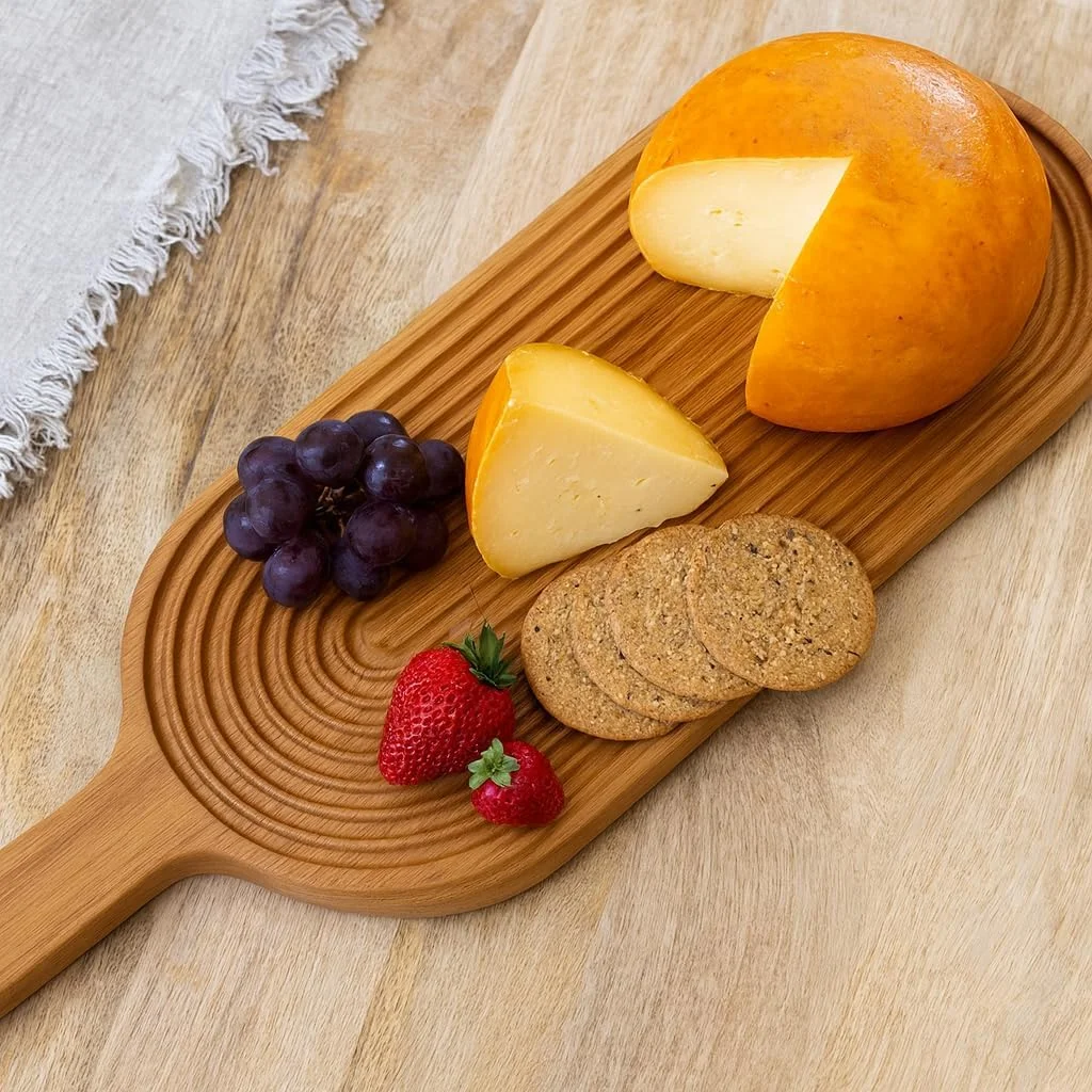 تخته سرو چوبی آکاسیا B&S - تخته برش و سرو بیضی شکل 38 × 20 × 1.5 سانتی متر با سوراخ آویز، تخته آشپزخانه بادوام برای نان، پنیر، گوشت، میوه ها و سبزیجات ((50.5 * 16 * 1.5) سانتی متر)