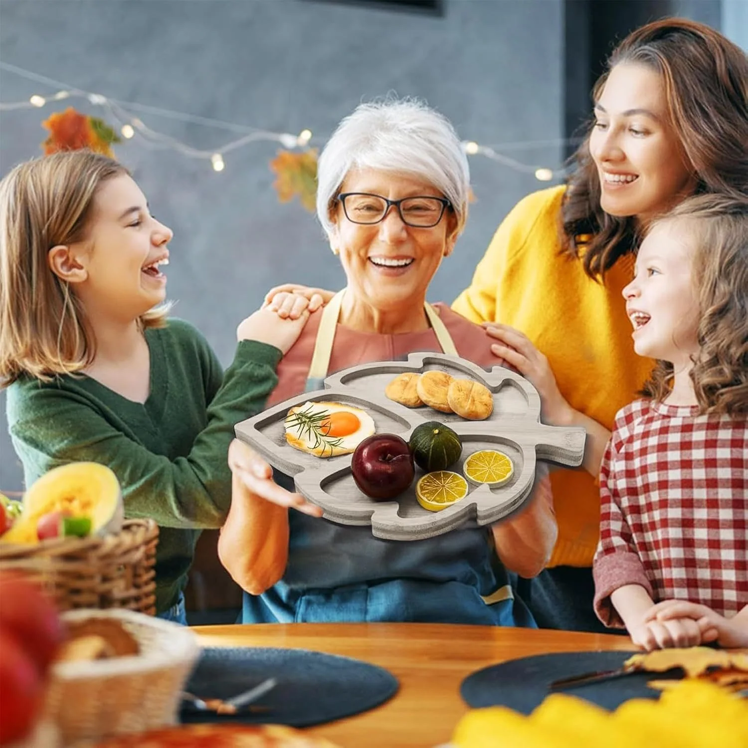 سینی سرو غذا | سینی برگ، تخته سرو، بشقاب سرو، ظرف چوبی تزئینی برای تنقلات، پیش غذا، نان، جشن برداشت محصول و مهمانی های پاییزی