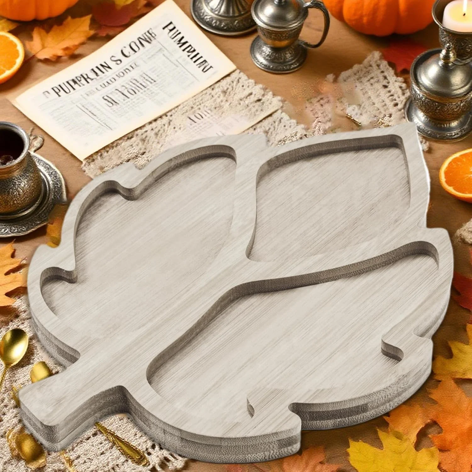 سینی سرو غذا | سینی برگ، تخته سرو، بشقاب سرو، ظرف چوبی تزئینی برای تنقلات، پیش غذا، نان، جشن برداشت محصول و مهمانی های پاییزی