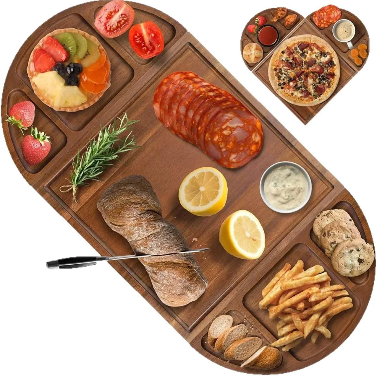 تخته سرو چوبی مونتاژ شده - سینی چند قسمتی برای پذیرایی و سرو تنقلات مناسب آشپزخانه منزل و دورهمی ها تخته سرو چوبی مونتاژ شده - سینی چند قسمتی برای پذیرایی و سرو تنقلات مناسب آشپزخانه منزل و دورهمی ها