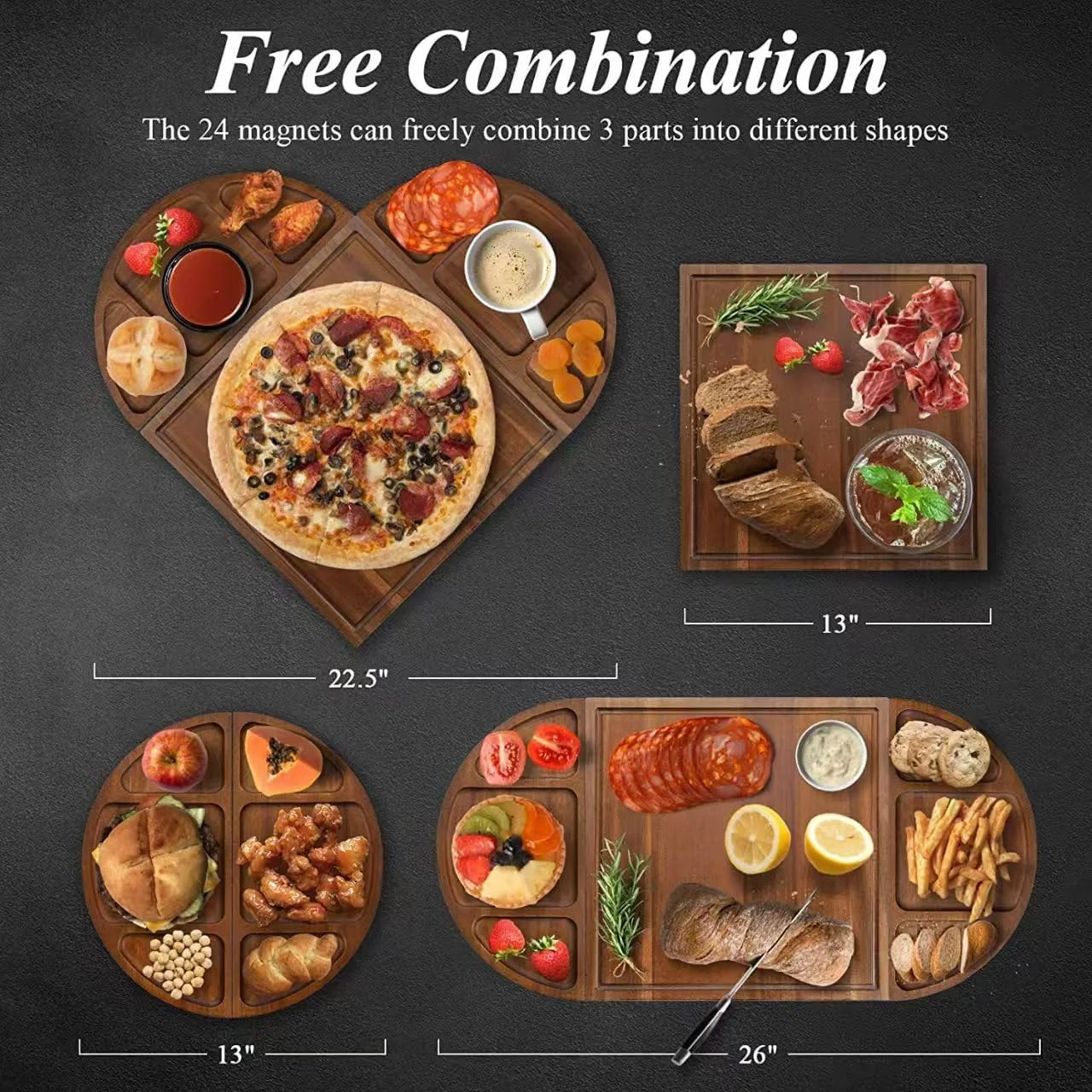 تخته سرو چوبی مونتاژ شده - سینی چند قسمتی برای پذیرایی و سرو تنقلات مناسب آشپزخانه منزل و دورهمی ها