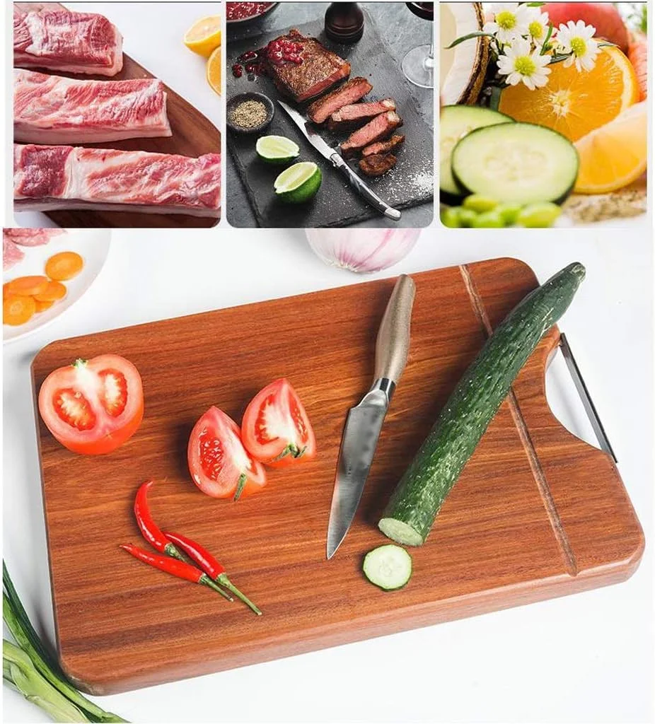 تخته برش چوبی دو طرفه، مناسب آشپزخانه، تخته خردکن گوشت و سبزیجات، تخته سرو چوبی با دستگیره استیل، تک رنگ - 40 * 29 * 3 سانتی متر تخته برش چوبی دو طرفه، مناسب آشپزخانه، تخته خردکن گوشت و سبزیجات، تخته سرو چوبی با دستگیره استیل، تک رنگ - 40 * 29 * 3 سانتی متر