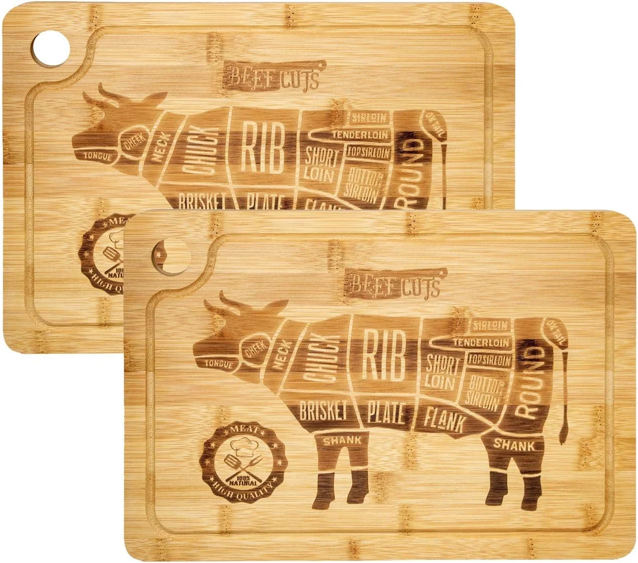 دون دیزاین 2 عدد تخته استیک بامبو چوب جامد 33x23 سانتی متر - تخته سرو گریل ضخیم 2 سانتی متری - سینی برگر تخته استیک - تخته چوبی آشپزخانه