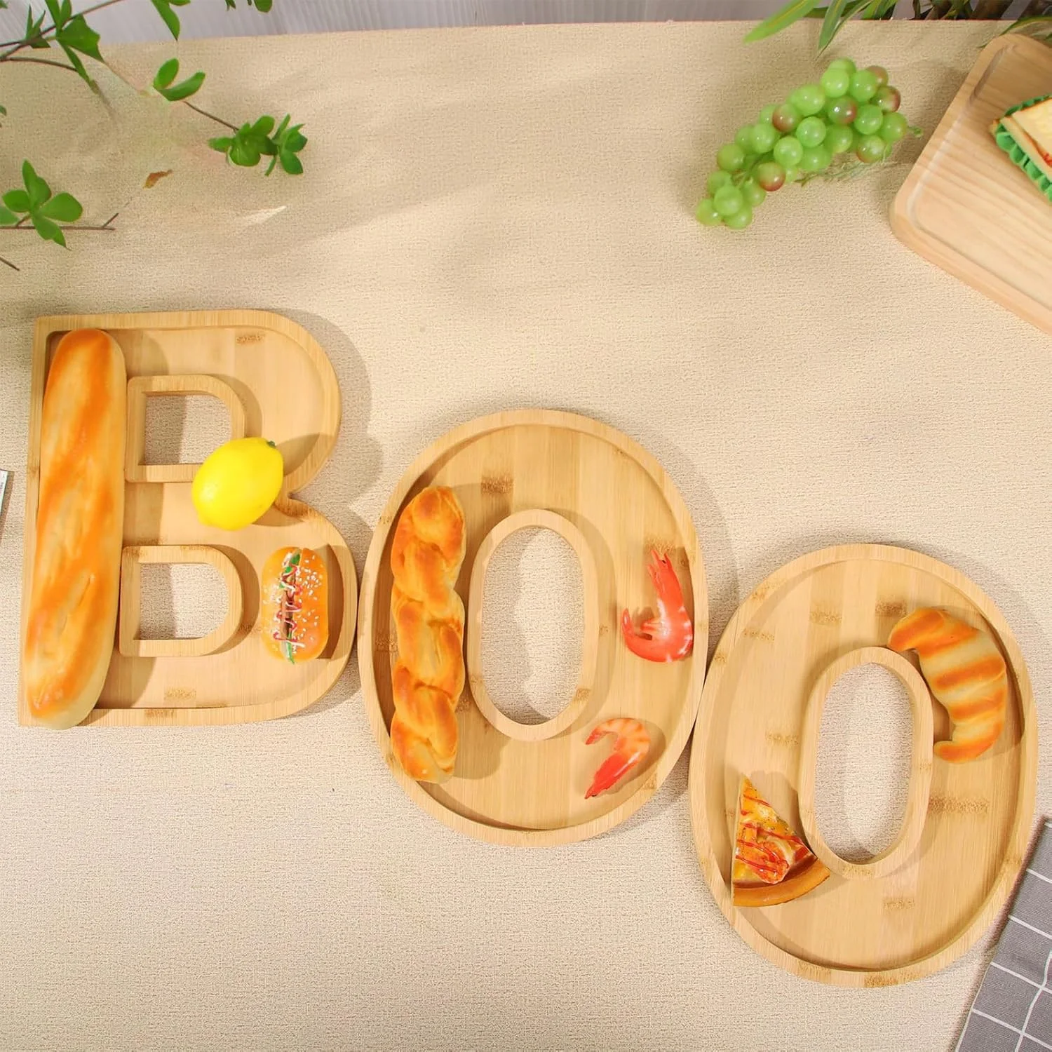 تخته سرو پنیر هالووین، تخته سرو شیرینی خوری بو | لوازم مهمانی چوبی تزئینات هالووین برای پاییز غذا دسر میوه اسنک آبنبات کیک فنجانی شومینه داخلی