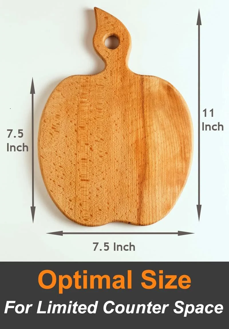 تخته برش چوبی جامد ایکوسال به شکل سیب با دسته برای میوه و سبزیجات - تخته نان چوبی کوچک، سینی سرو پنیر، تخته سرو گرد - 100% طبیعی، دو طرفه، شیک