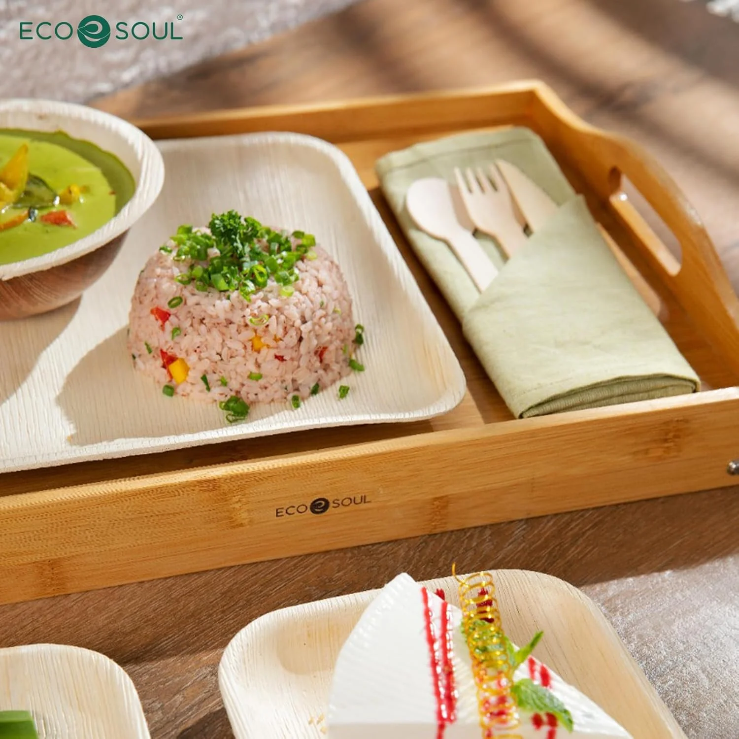 سینی سرو بامبو اکو سول [40x30 سانتی متر] سینی چوبی با دستگیره | 100% بامبو طبیعی | سایز بزرگ | صبحانه | غذا | آشپزخانه | فضای باز | رستوران ها