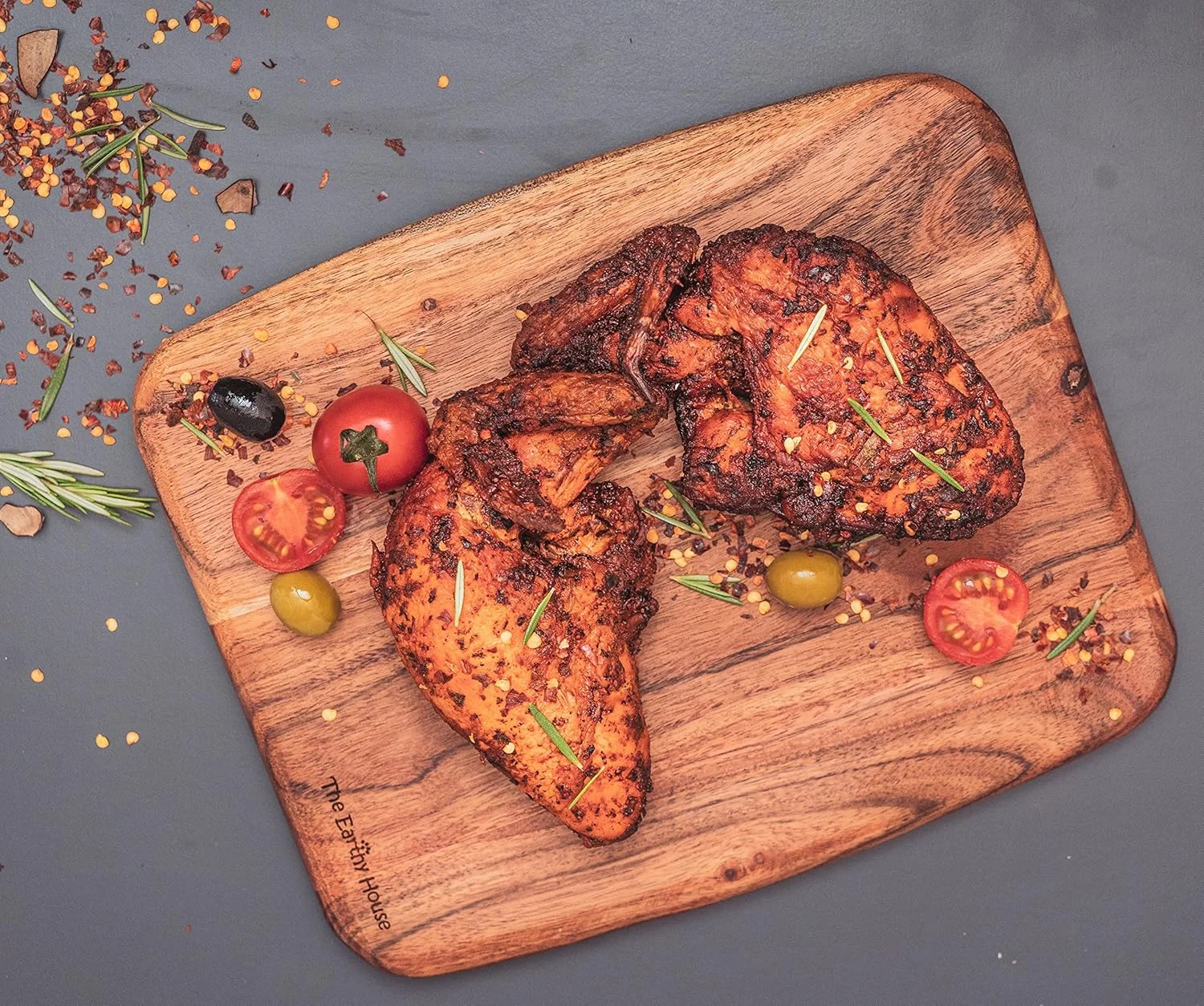 بشقاب سرو چوبی Earthy House | سینی سرو | تخته پنیر | سینی چوبی | سینی گوشت | تخته برش - (28 X 23 سانتی متر)