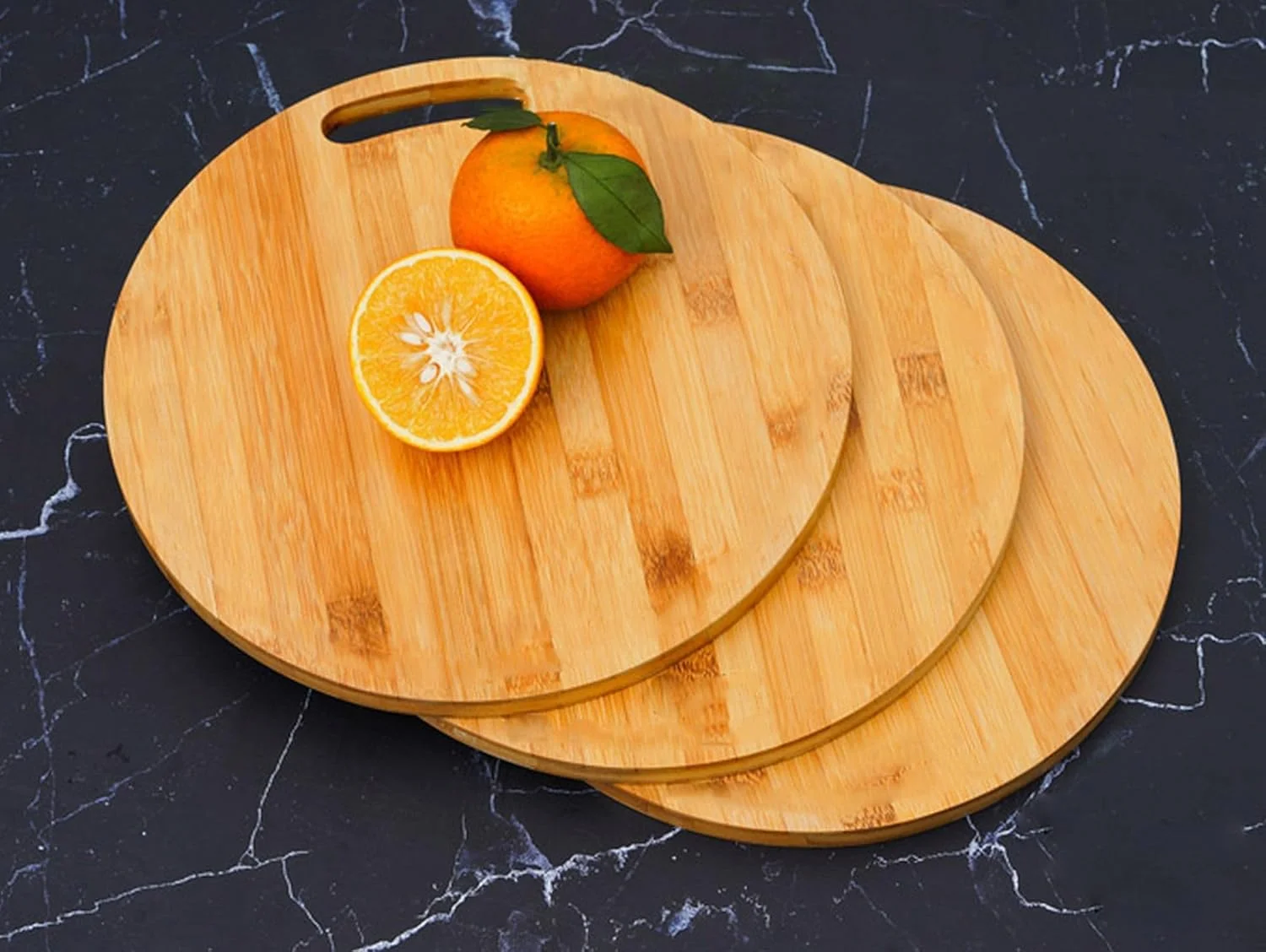 تخته برش بامبو گرد، تخته خردکن آشپزخانه، مناسب برای استفاده روزمره در خانه، بامبو طبیعی | 34 x 34 سانتی متر |