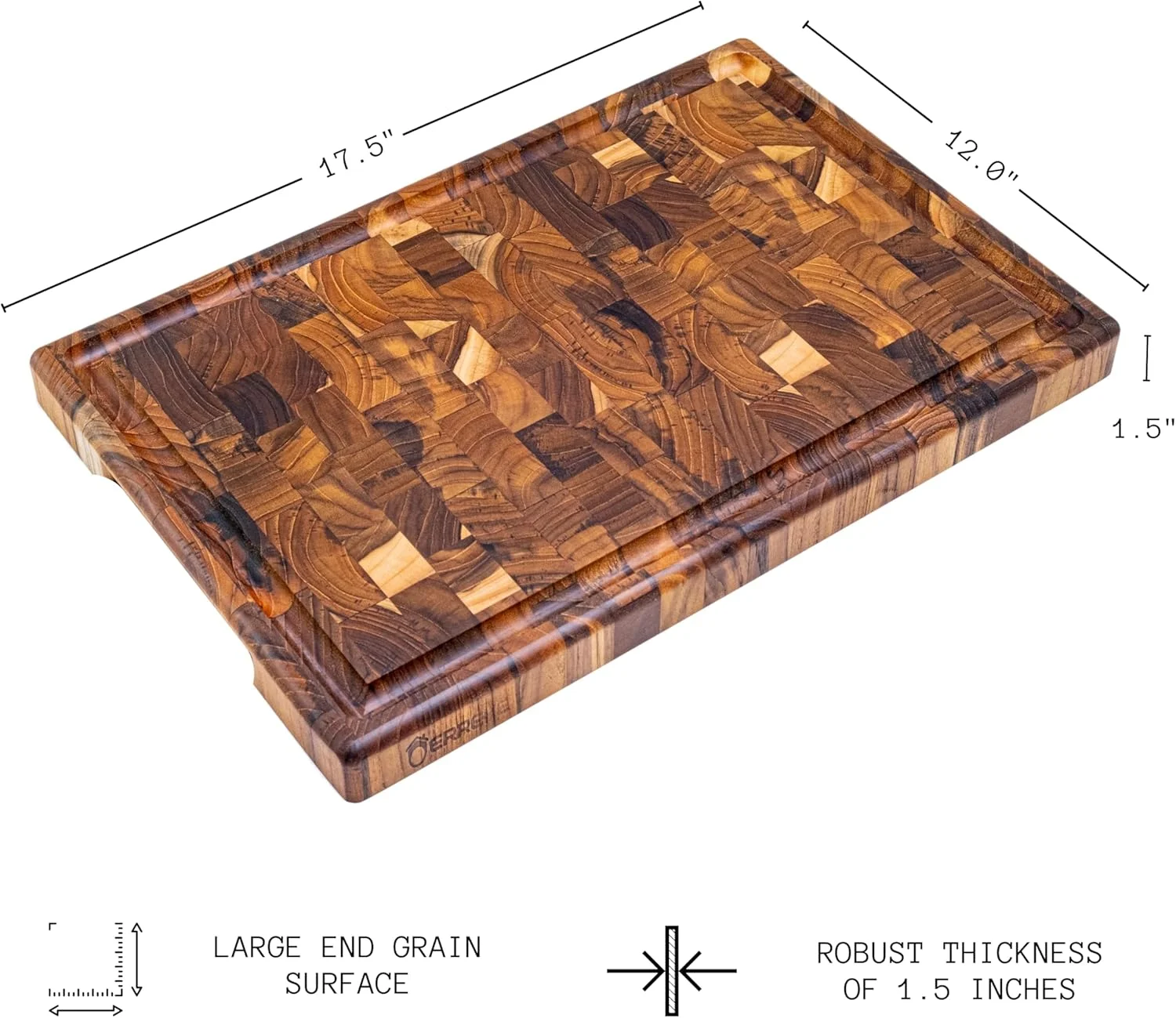 تخته برش چوبی بزرگ ارکه از چوب ساج، 44.5x30.5x3.3 سانتی متر، با دوام بالا، سایز بزرگ، دارای شیار آبمیوه، مناسب برای خرد کردن یا سرو گوشت، پنیر، نان