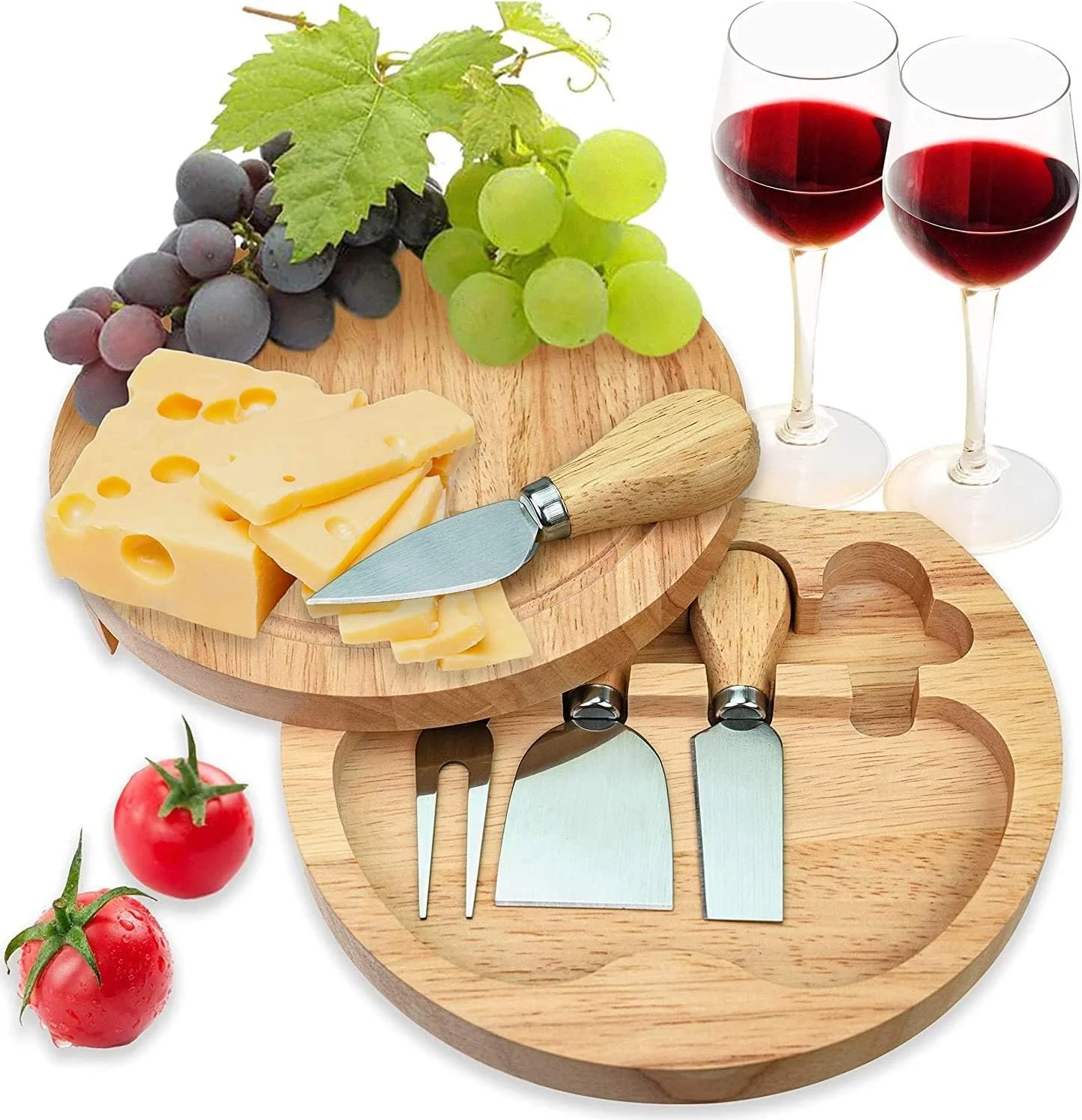 ست تخته پنیر 5 تکه با حکاکی لیزری، ظرف سرو چوبی، تخته گوشت و ست چاقو برای سرو شراب، پنیر و گوشت، مناسب آشپزخانه، منزل و استفاده روزمره (گزینه 1)