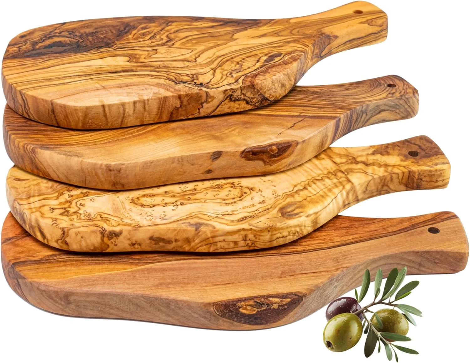 تخته آشپزخانه چوبی Erreke، تخته سرو پنیر و اسنک، پیش غذاهای چوبی، ست 4 تایی تخته سرو کوچک دست ساز از چوب زیتون طبیعی، درب دار، مناسب نان و سوسیس (28 x 13 سانتی متر)