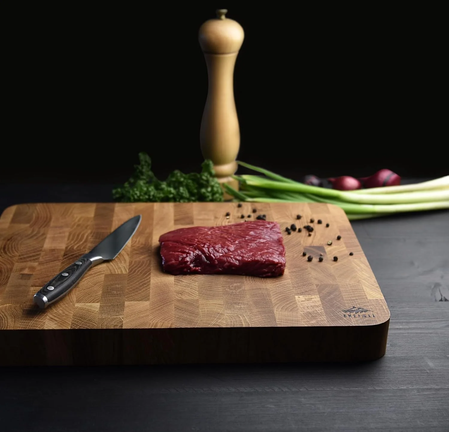 تخته گوشت بلوط ممتاز آنتی باکتریال و روغن آفتابگردان خوراکی - تخته برش چوبی، تخته سرو (بلوط 40x30x4 سانتی متر با دسته)