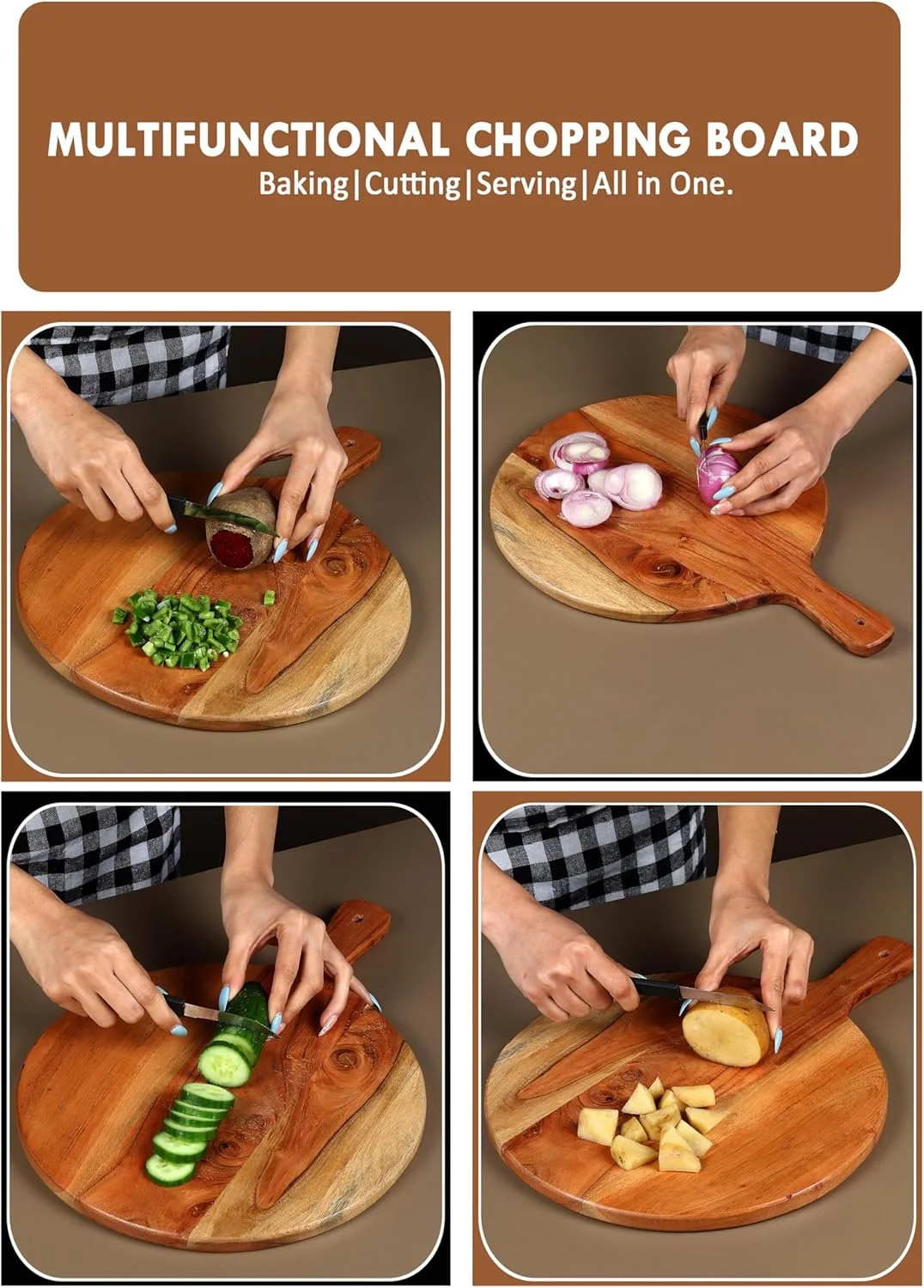 تخته گوشت بسیار بزرگ و مقاوم با شیارهای آبگیری و دستگیره های آسان گیر - 31x41x2.54 سانتی متر - تخته برش چوبی بزرگ برای گوشت، سوسیس و کالباس، تخته پنیر - تخته قصابی برای آشپزخانه (گرد)