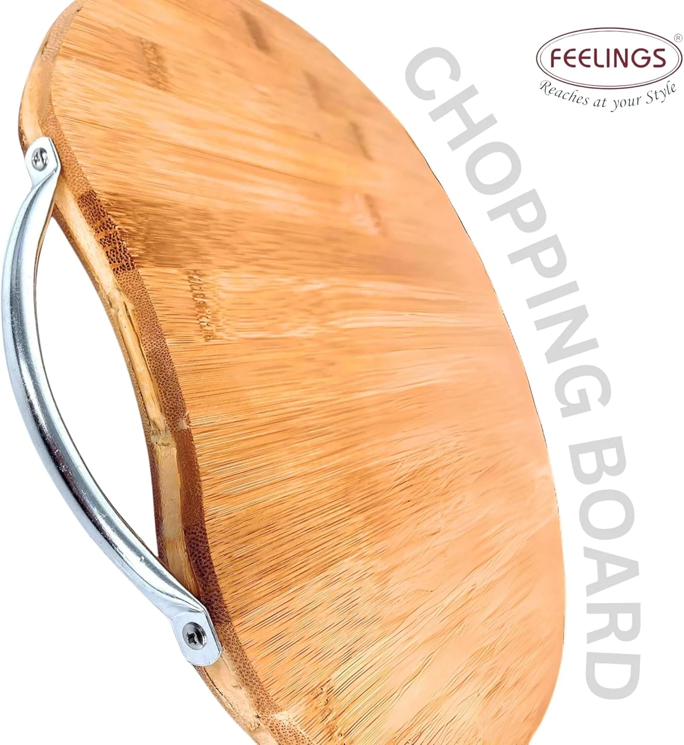 تخته برش چوبی گرد FEELINGS - تخته خردکن بادوام آشپزخانه برای آماده سازی و سرو غذا (34 سانتی متر)