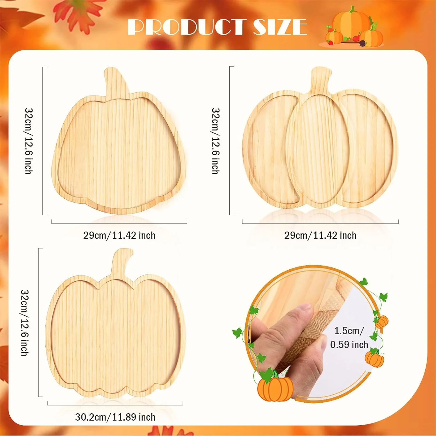 ست ۳ عددی تخته سرو چوبی طرح کدو تنبل، مناسب سرو و پذیرایی در جشن شکرگزاری، هالووین و مهمانی‌های پاییزی