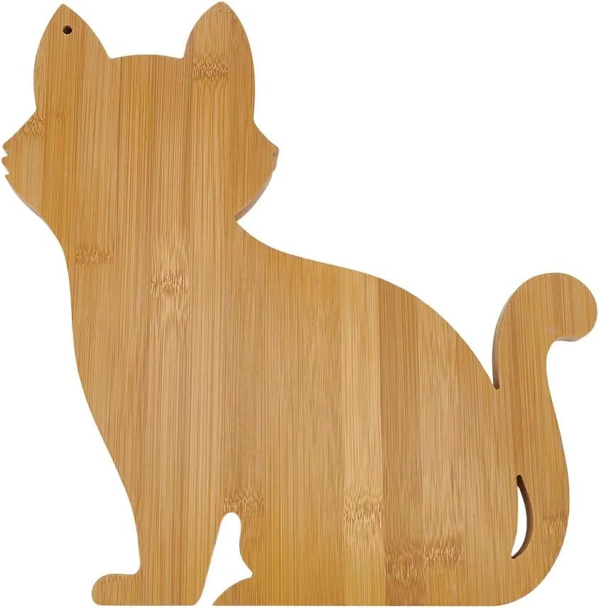 تخته سرو طرح گربه ای FINGERINSPIRE، 288x280x15 میلی متر، تخته برش چوبی طرح گربه ای، تخته سرو قهوه ای شنی، تخته اردو خوری چوبی طبیعی طرح گربه، سینی سرو طرح گربه ای برای دکور آشپزخانه منزل